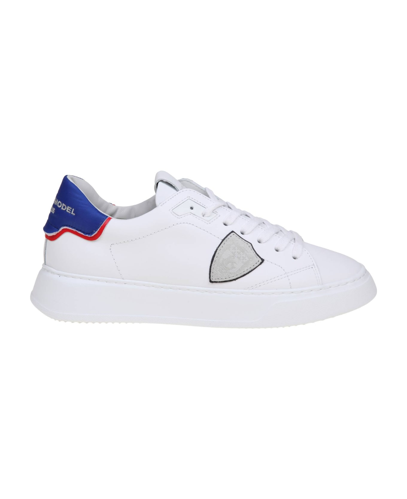 Philippe Model Temple Low Sneakers In White And Blue Leather - WHITE/BLUETTE