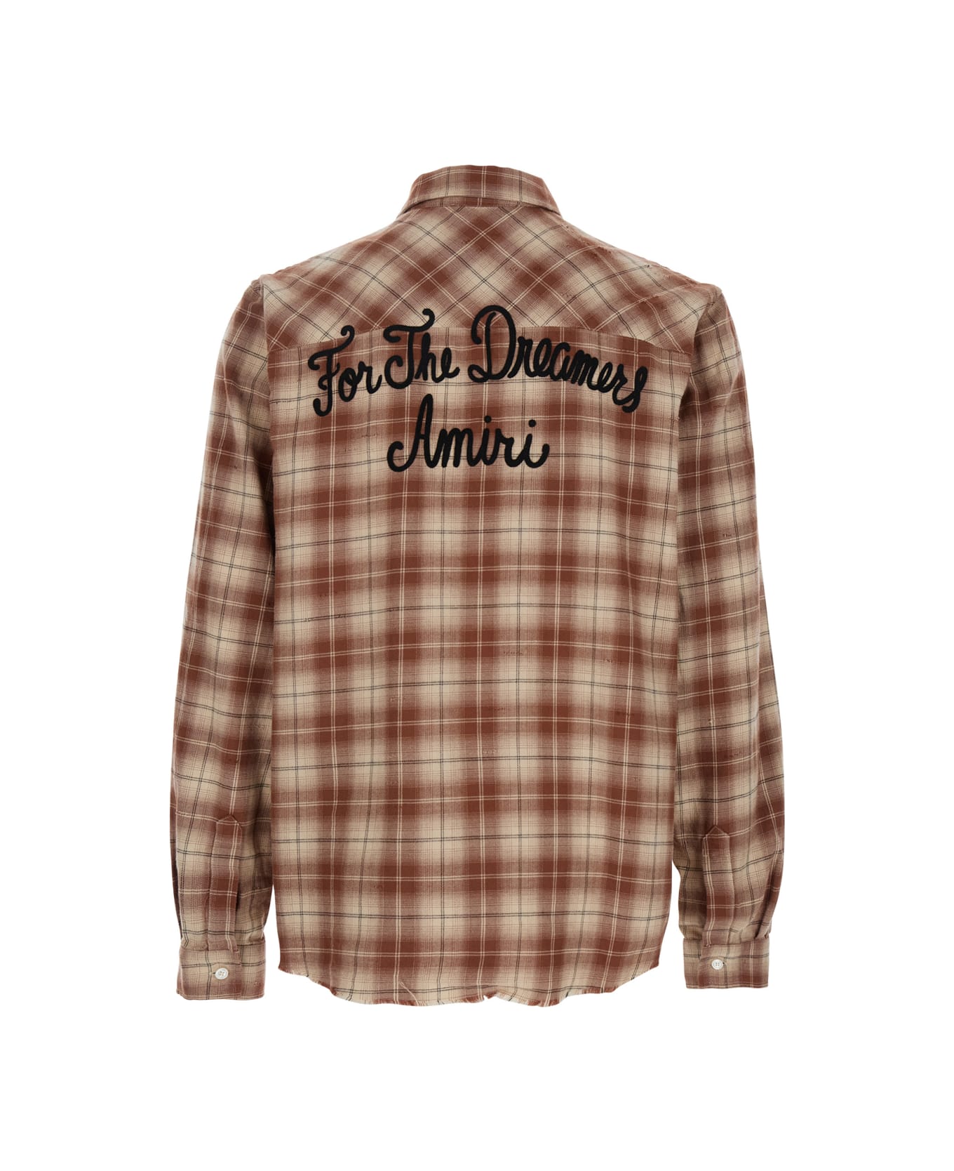 AMIRI 
shotgun
 Beige Shirt With Logo Print On Front And Rear And All-over Check Motif In Cotton Man - Beige
