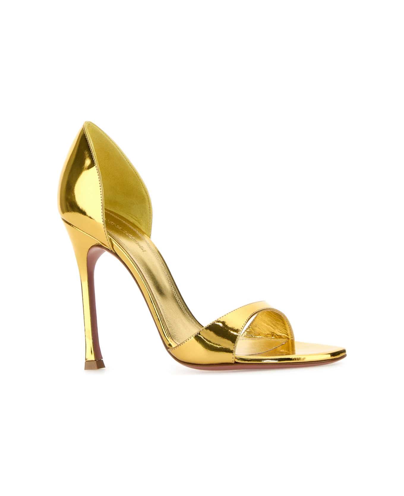 Amina Muaddi Gold Leather Agnese Sandals - MIRRORGOLD