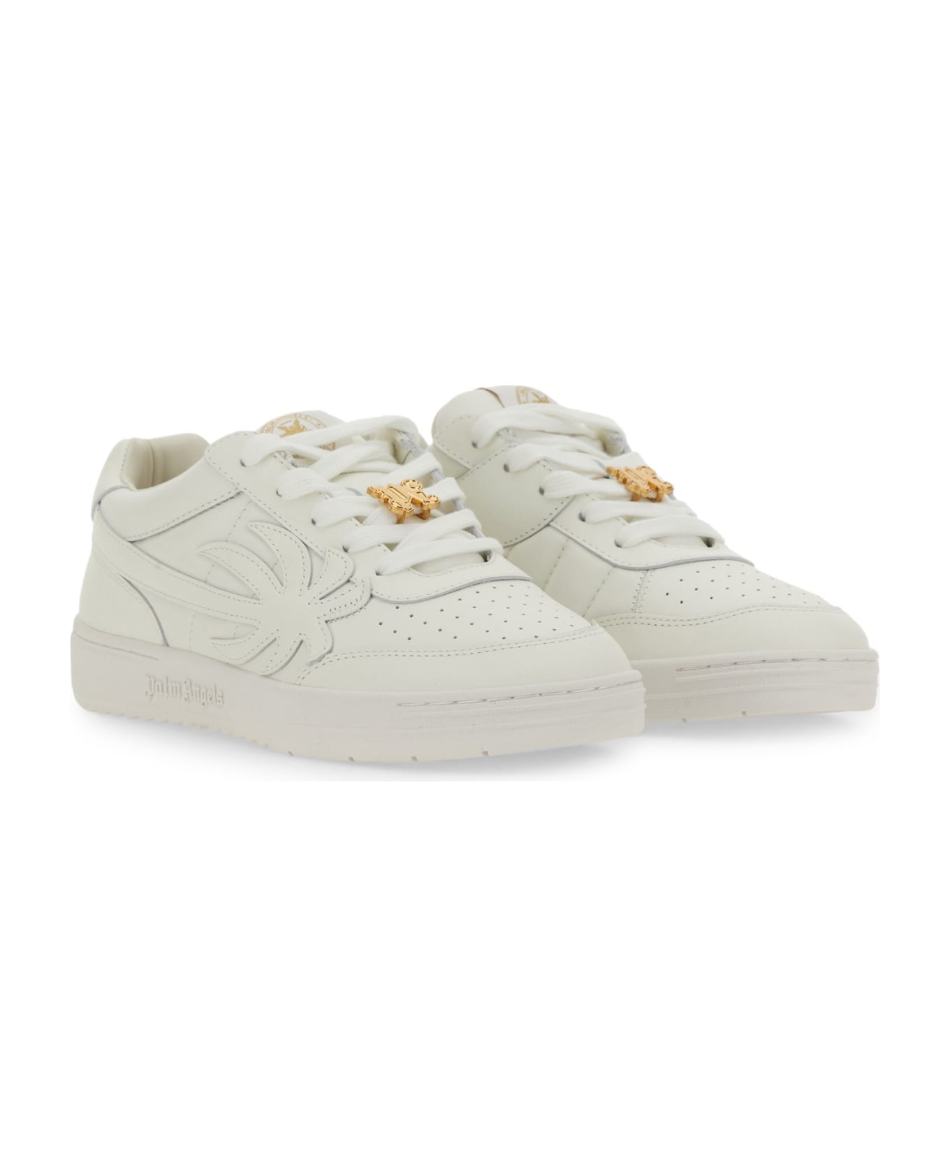Palm Angels 'palm Beach University' White Leather Sneakers - BIANCO