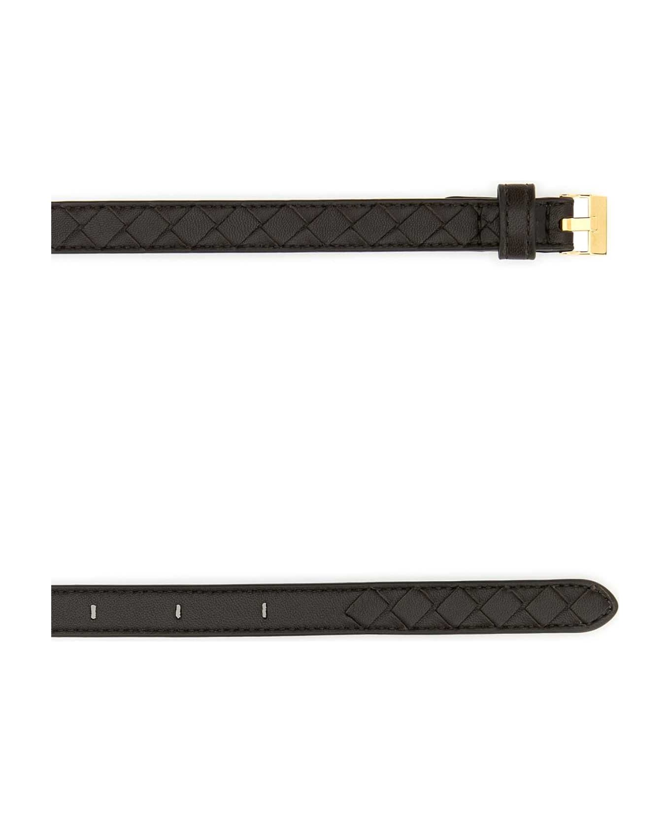 Bottega Veneta Dark Brown Leather Watch Belt - FONDANTMBRASS