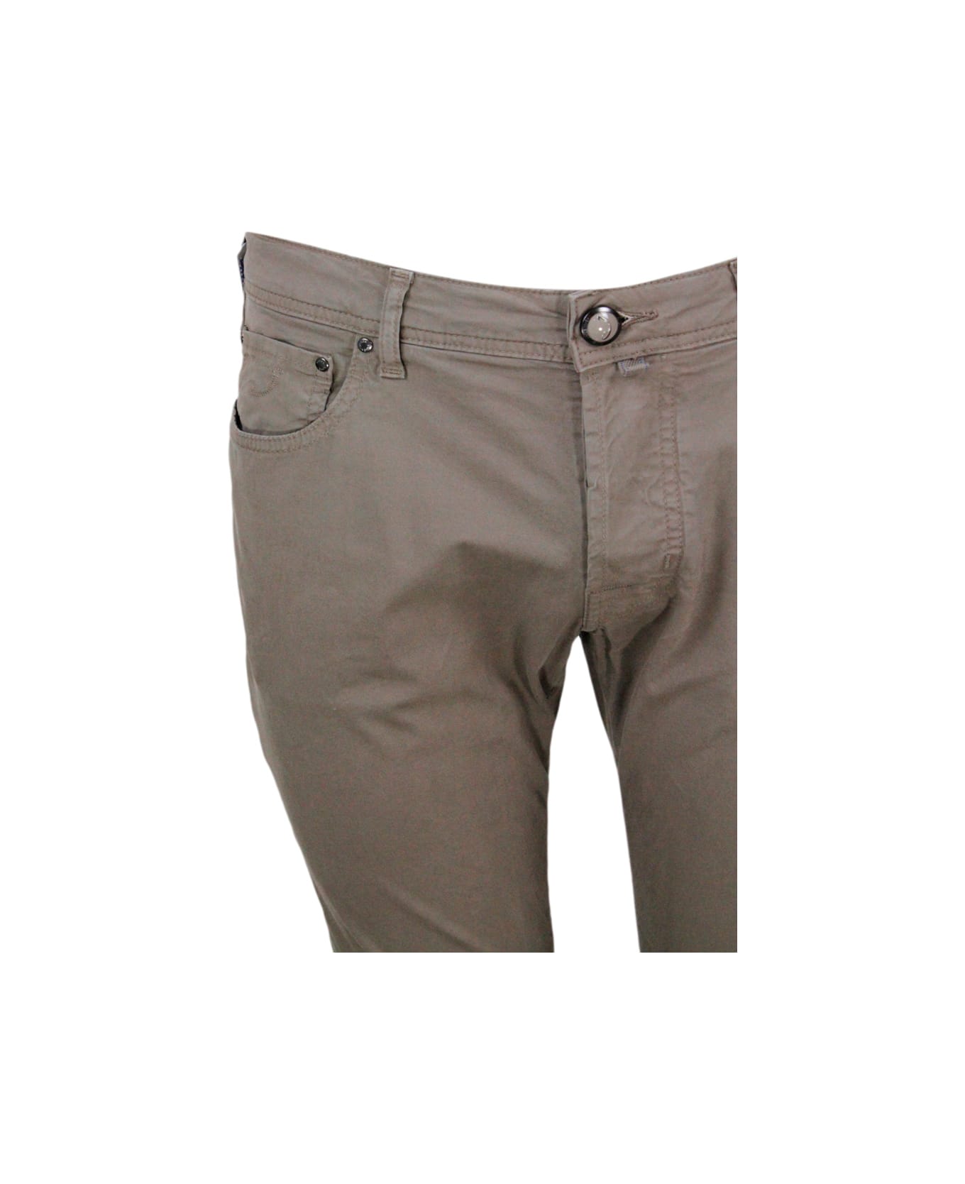 Jacob Cohen Bard J688 Luxury Edition Trousers In Soft Stretch Cotton With 5 Pockets With Closure Buttons And Lacquered Button And Pony Skin Tag With Logo - Taupe