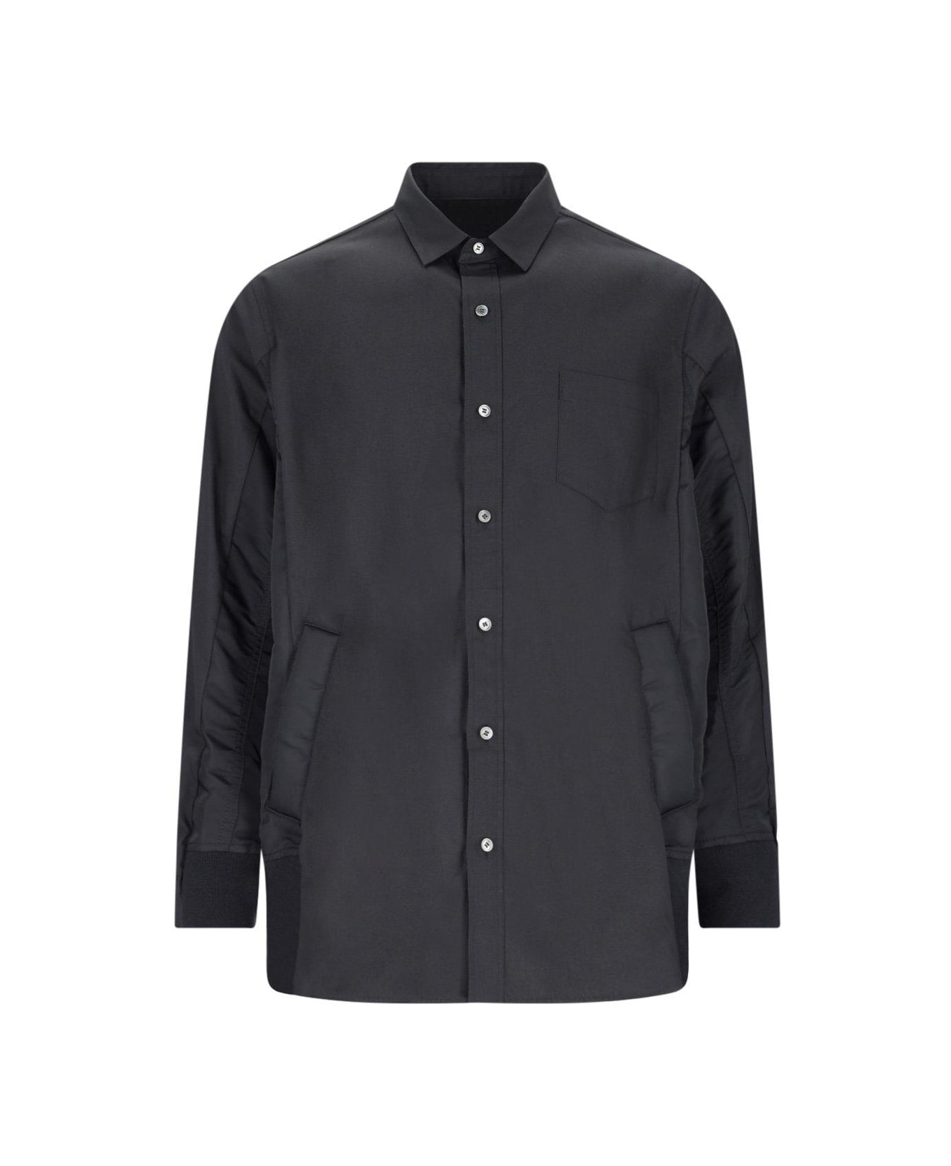 Sacai Buttoned Long-sleeved Poplin Shirt - Black