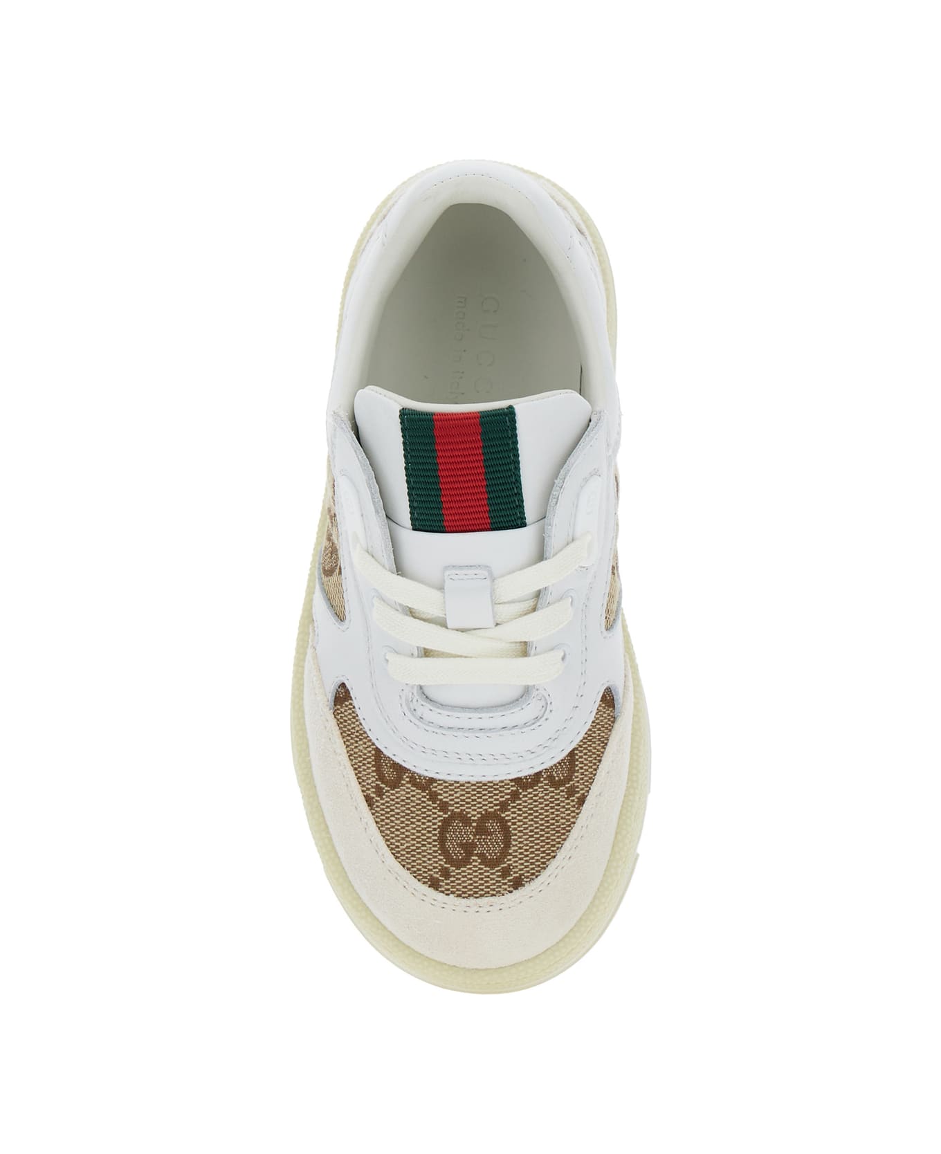 Gucci Sneaker With Gg Motif And Web Detail In Leather Boy - White