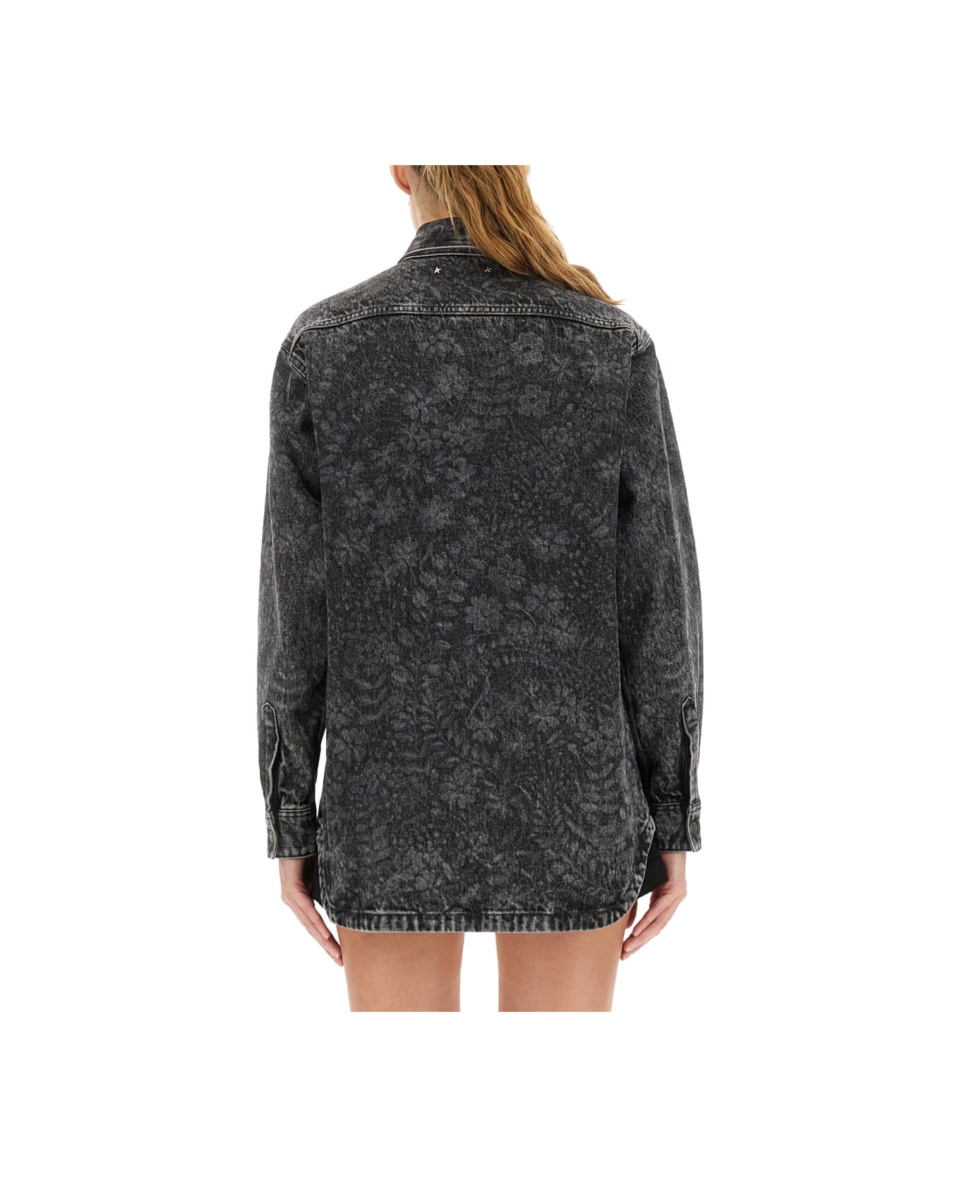 Golden Goose "ollie Boyfriens" Shirt With Laser Flowers - BLACK