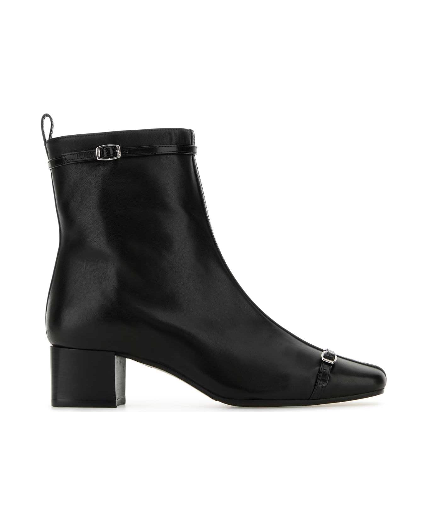 Carel Black Leather Start Ankle Boots - BLACK