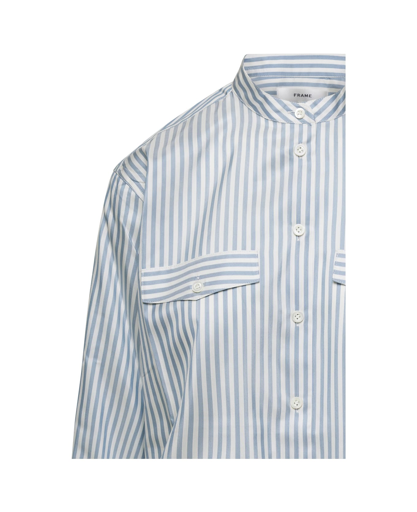 Frame Light-blue Striped Oversize Shirt In Silk Woman - Blu