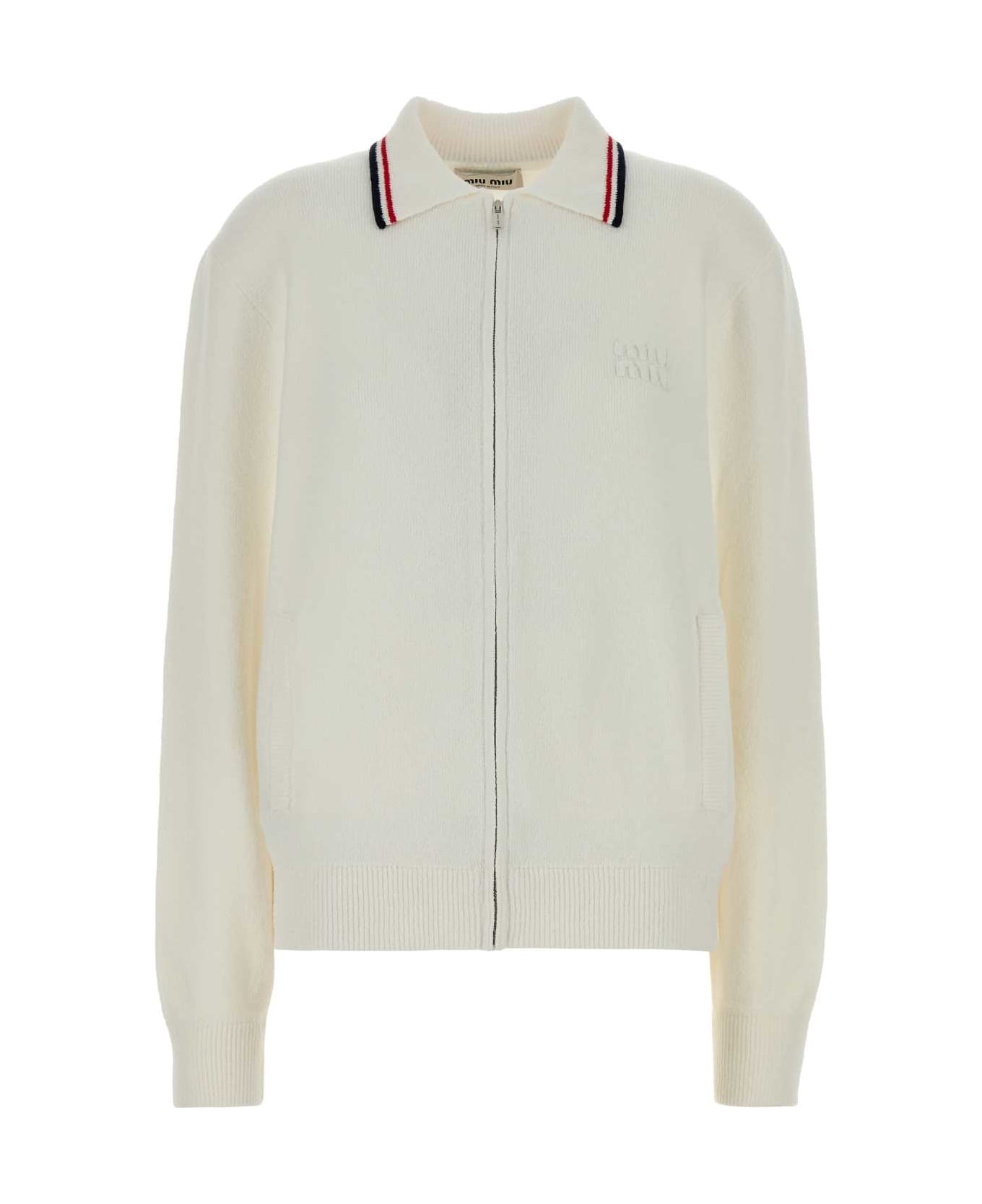 Miu Miu White Stretch Cotton Blend Cardigan - BIANCO