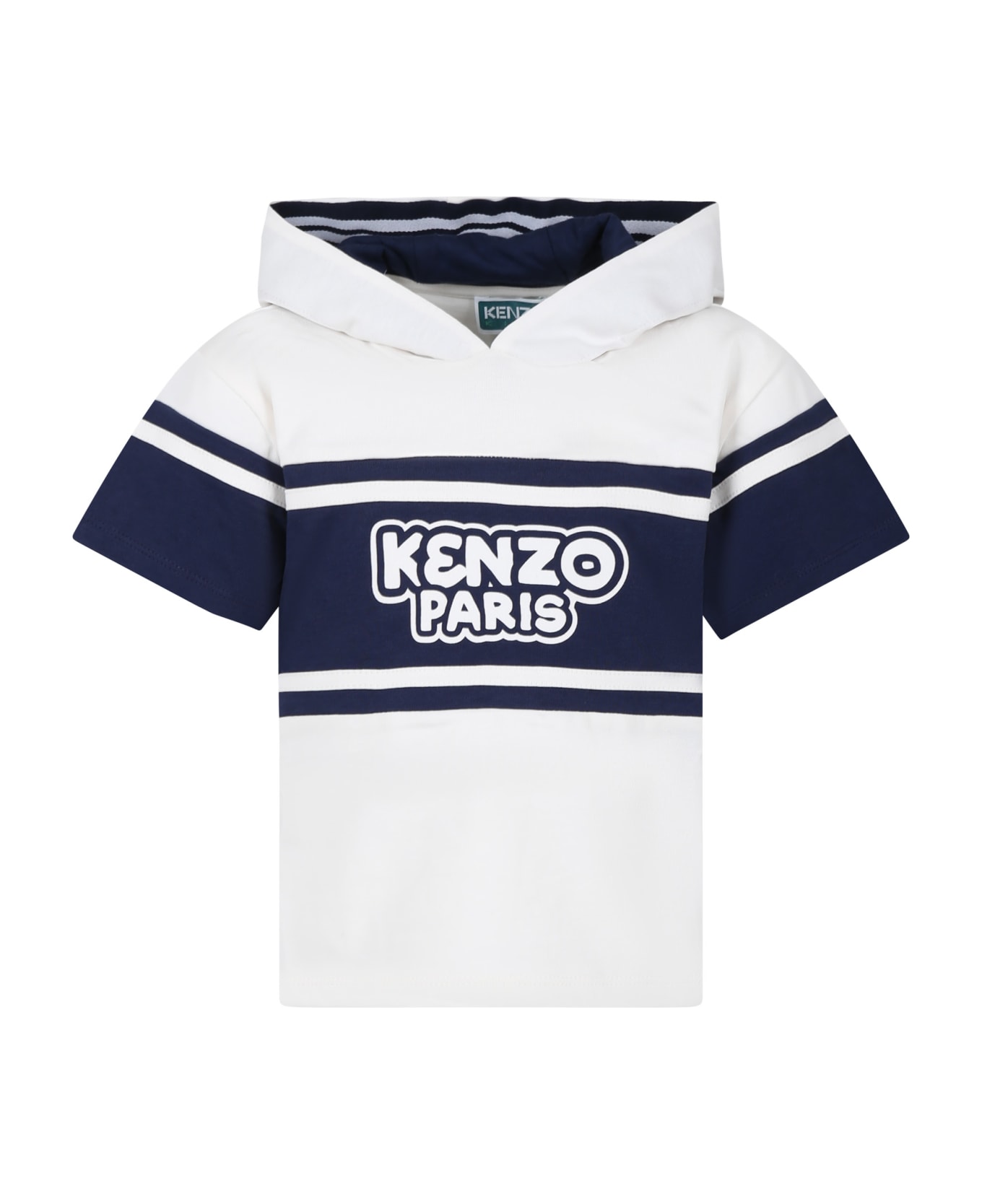 Kenzo Kids White T-shirt For Boy With Hood And Logo - White Tシャツ＆ポロシャツ