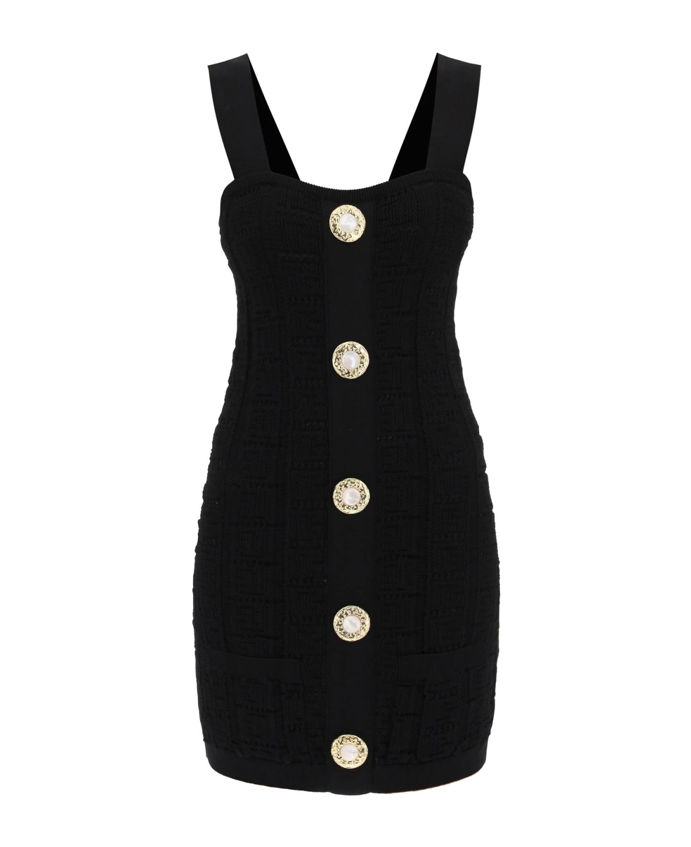Balmain Knitted Mini Dress With Jewel Buttons - NOIR (Black)
