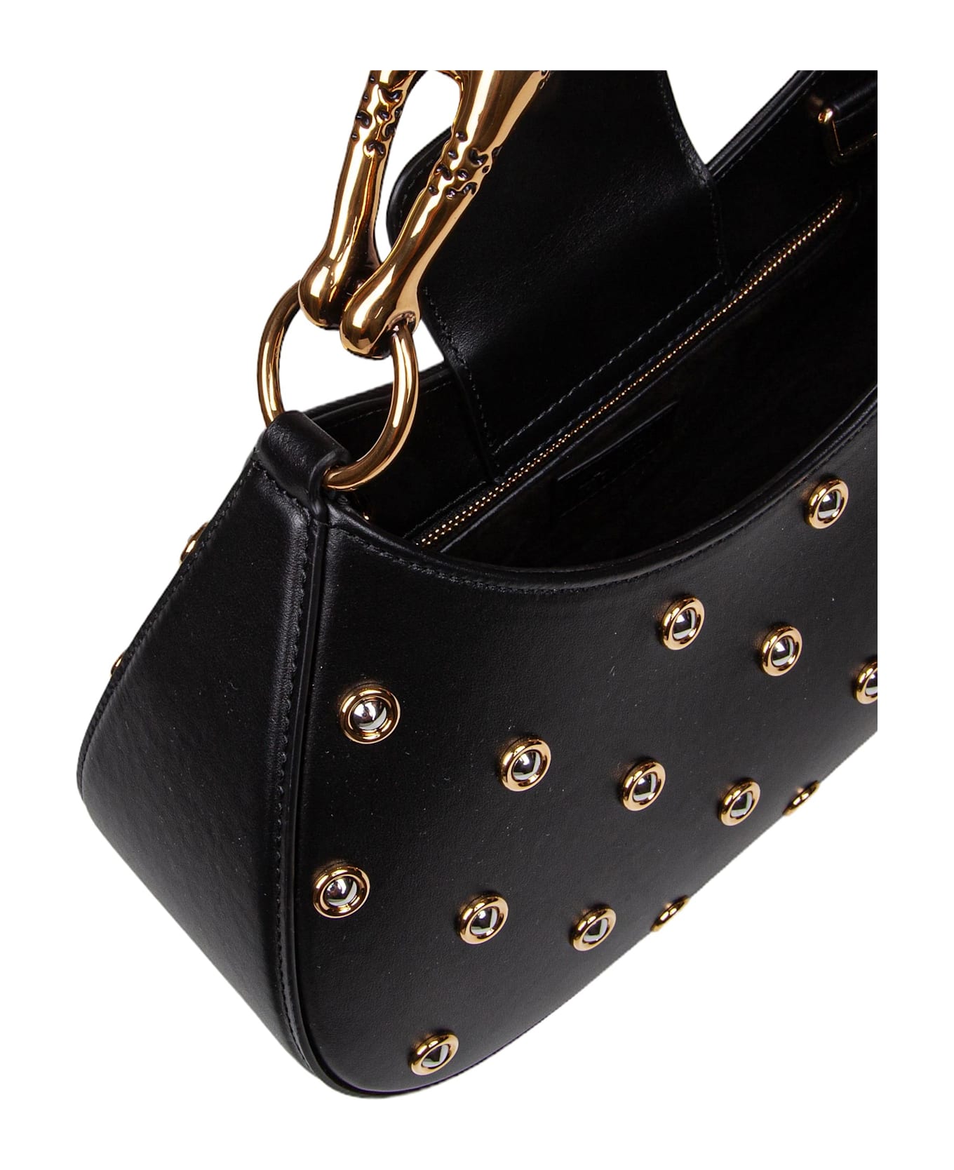 Lanvin Large Hobo Cat Bag In Black Leather With Applied Studs - Black
