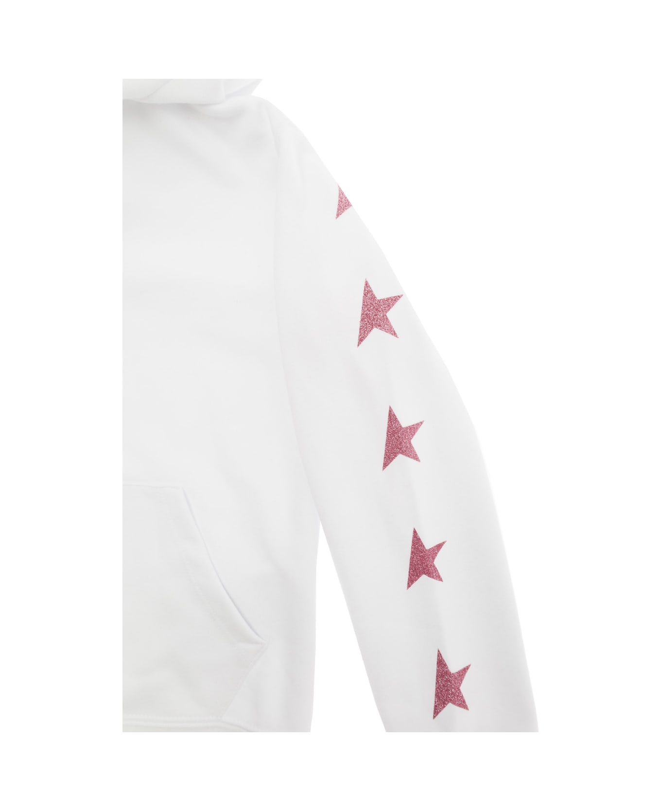 Golden Goose Star Girl's Zipped Sweatshirt Hoodie / Kangaroo Pocket / Glitter Multistar Printed Include Cod Gyp - WHITE/ GOLD PINK
