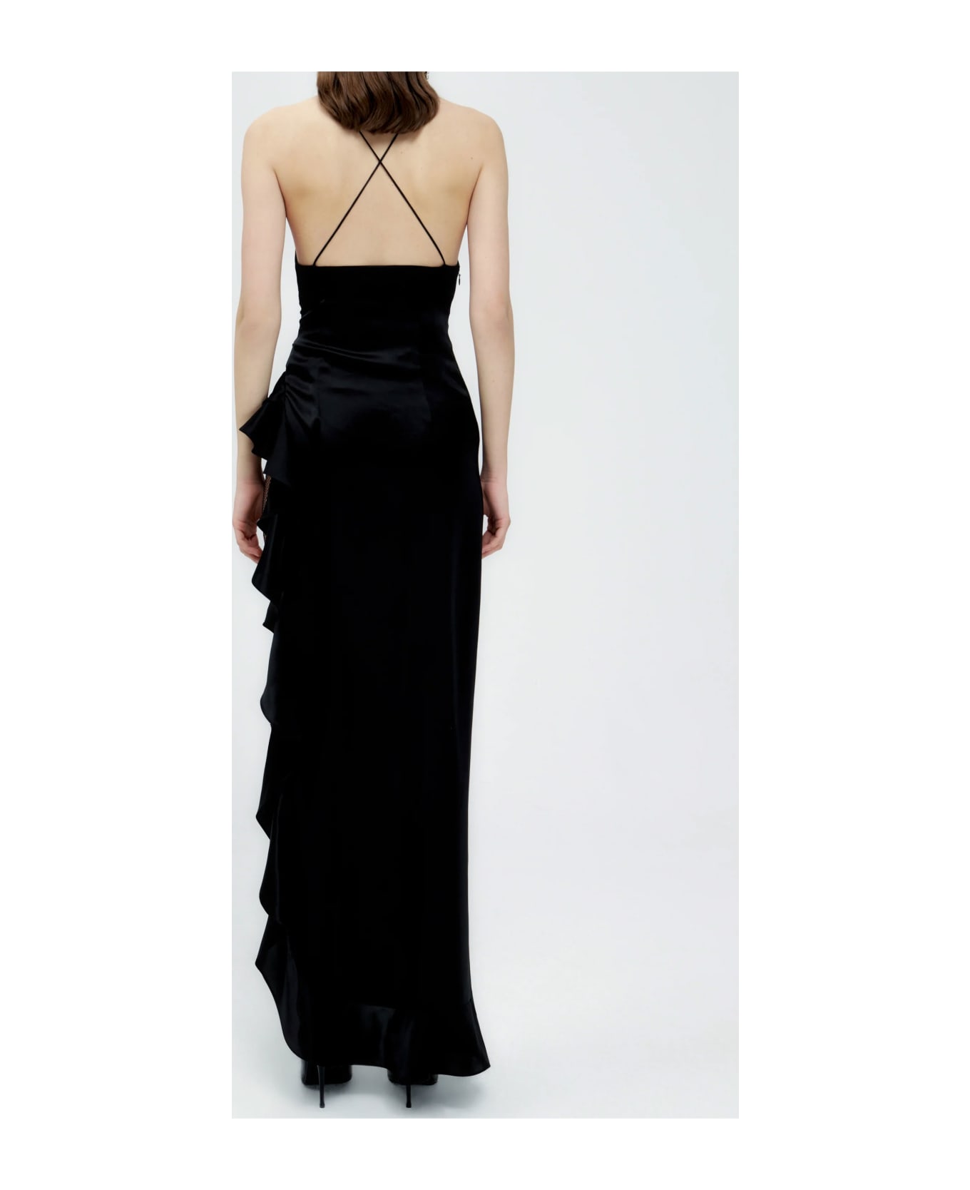 Alessandra Rich Silk Slip Dress - BLACK