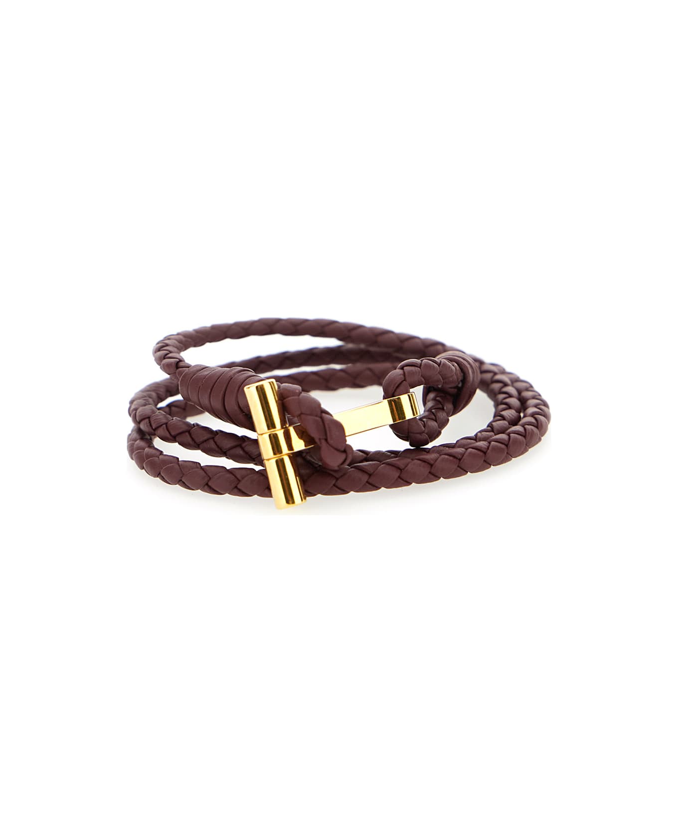 Tom Ford Bordeaux Bracelet With Intrecciato Motif In Leather And Brass Woman - Bordeaux