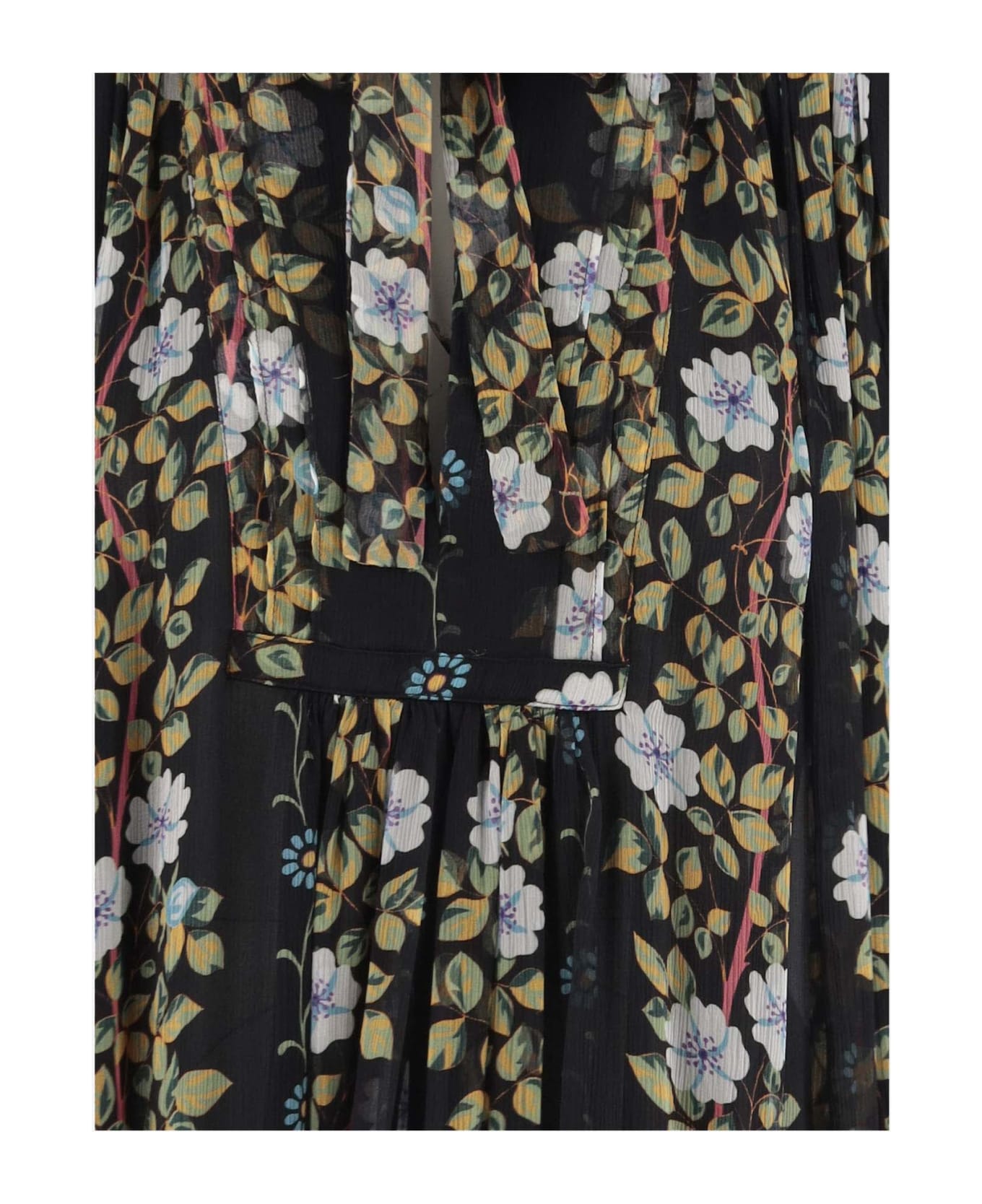 Etro Short Silk Caftan Dress With Floral Print - Black ブラウス
