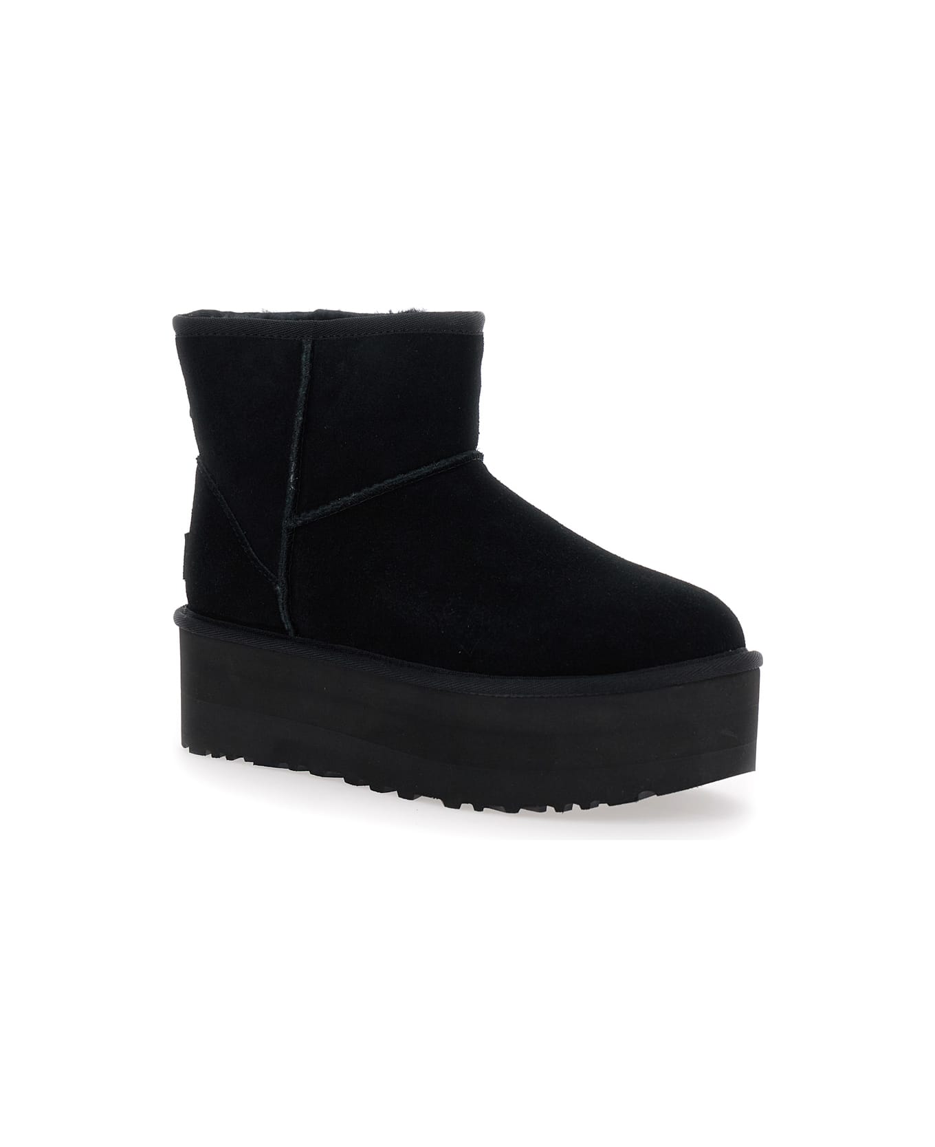UGG 'classic Mini Platform' Black Ankle Boots With Platform In Suede Woman - Black