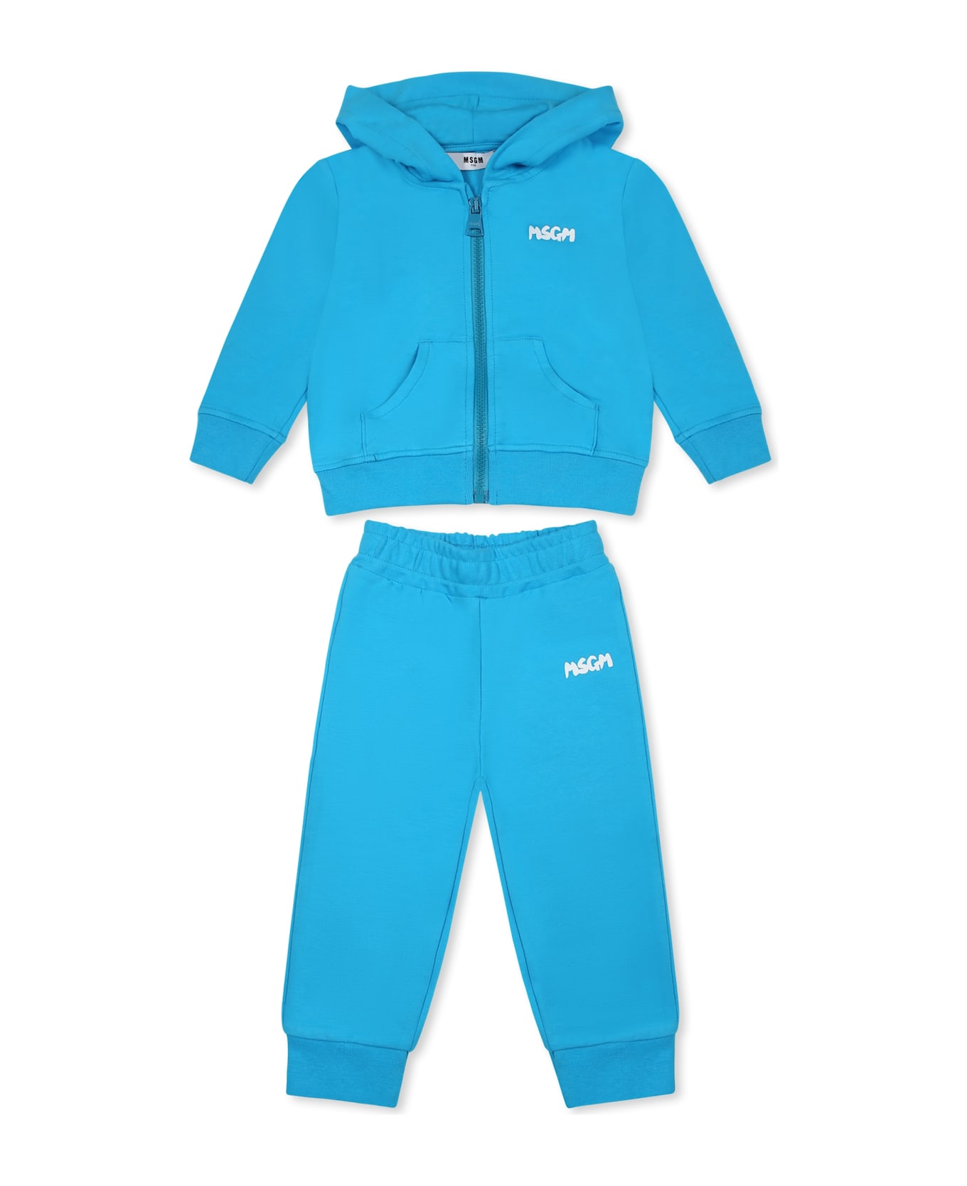 MSGM Light Blue Suit For Babykids With Logo - Light Blue