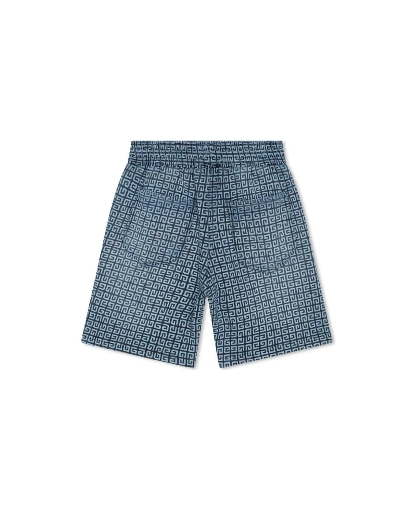 Givenchy Denim Shorts With 4g Print - Blue ボトムス