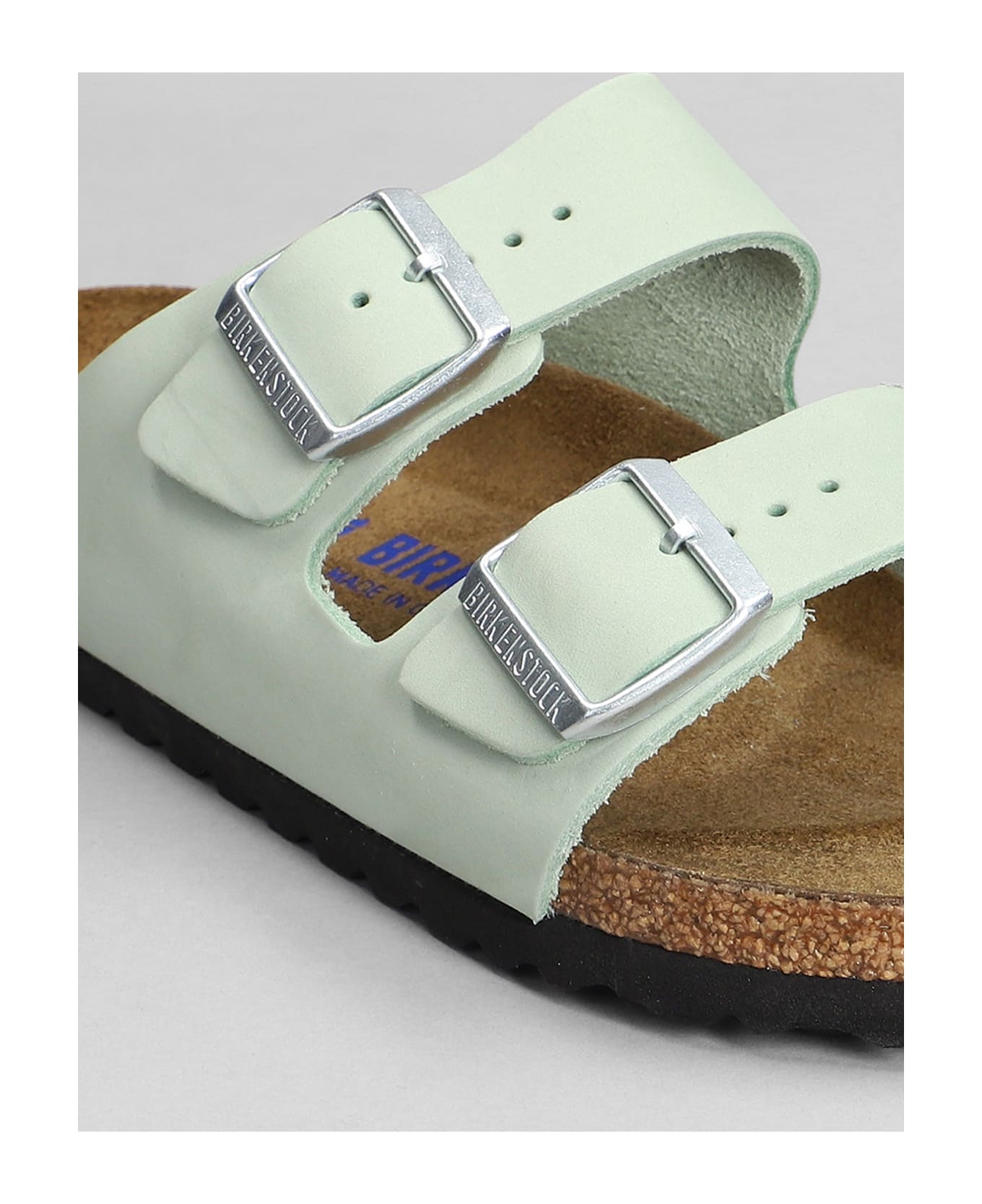 Birkenstock Arizona Sfb Flats In Green Leather - green