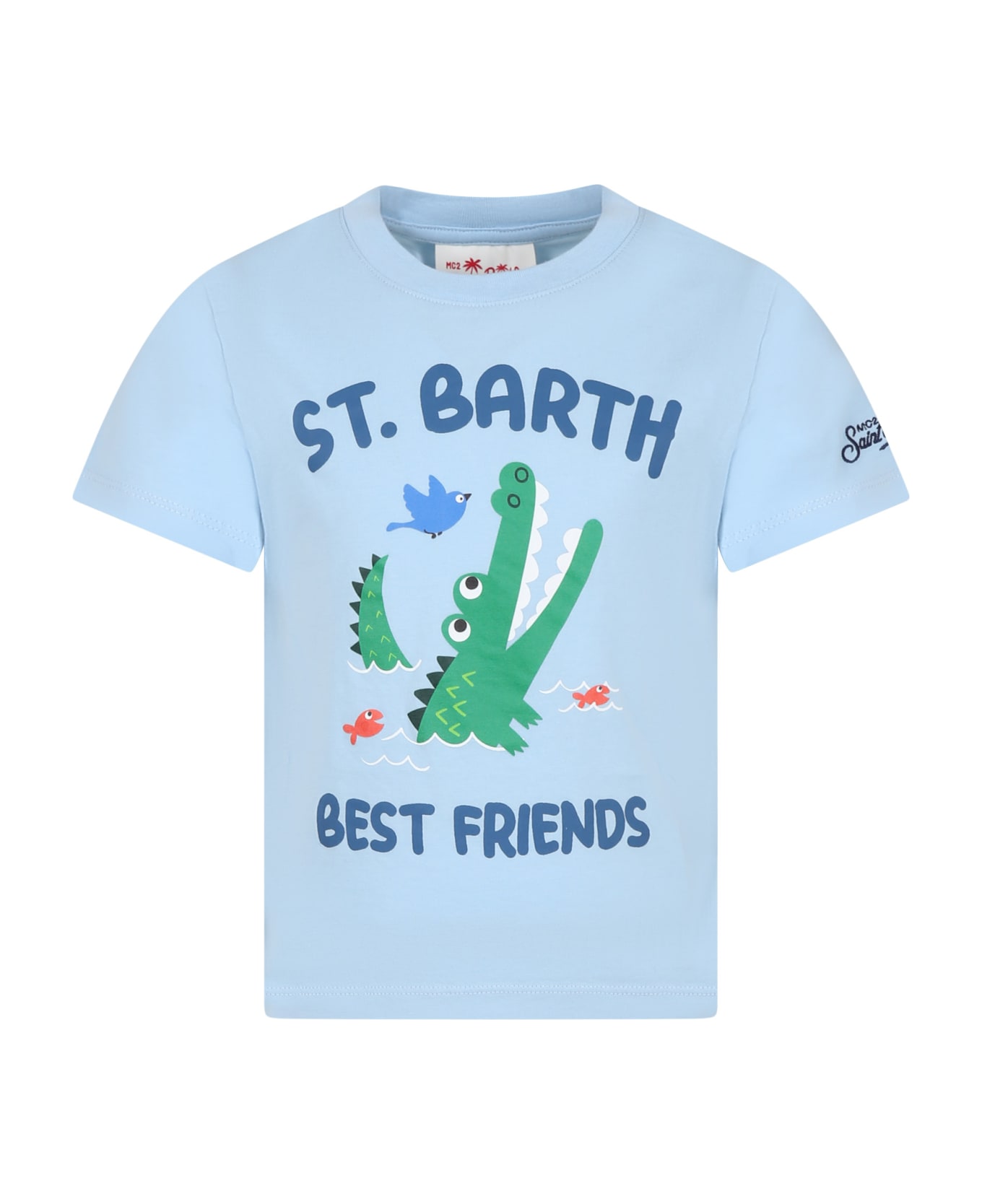 MC2 Saint Barth Light Blue Cotton T-shirt For Boy With Crocodile And Logo - Light Blue