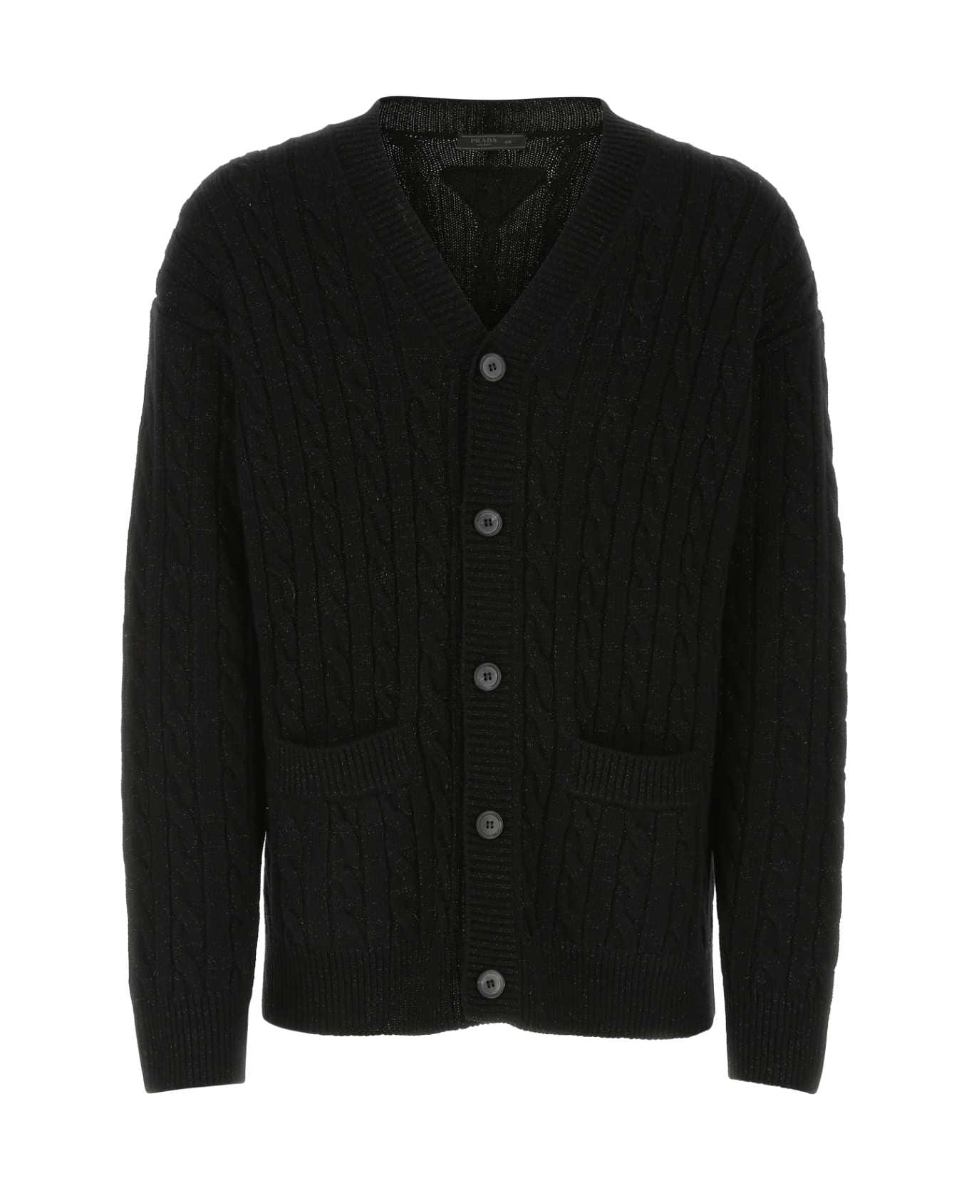 Prada Black Wool Blend Oversize Cardigan - Black