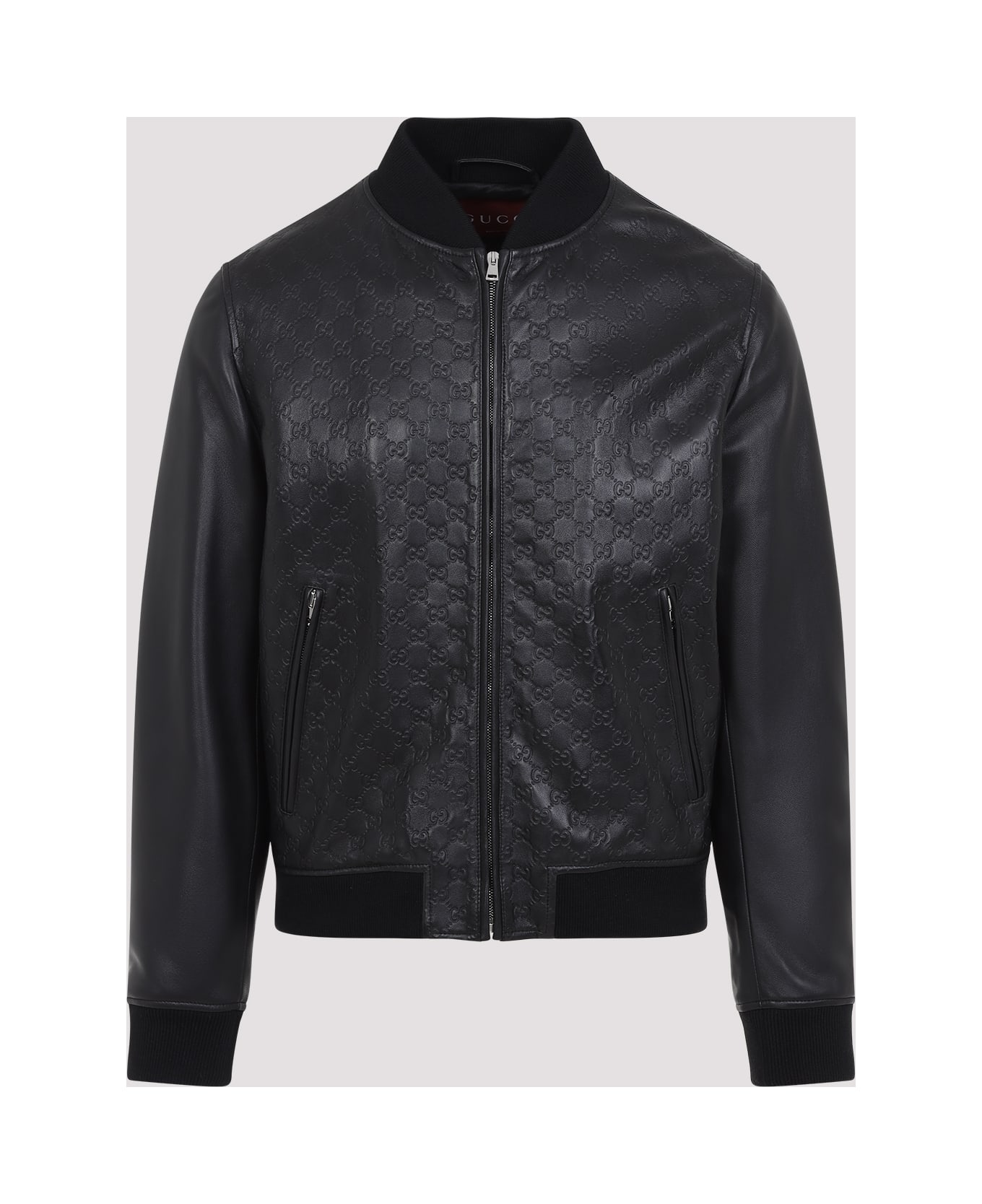 Gucci Leather Gg Logo Jacket - Black