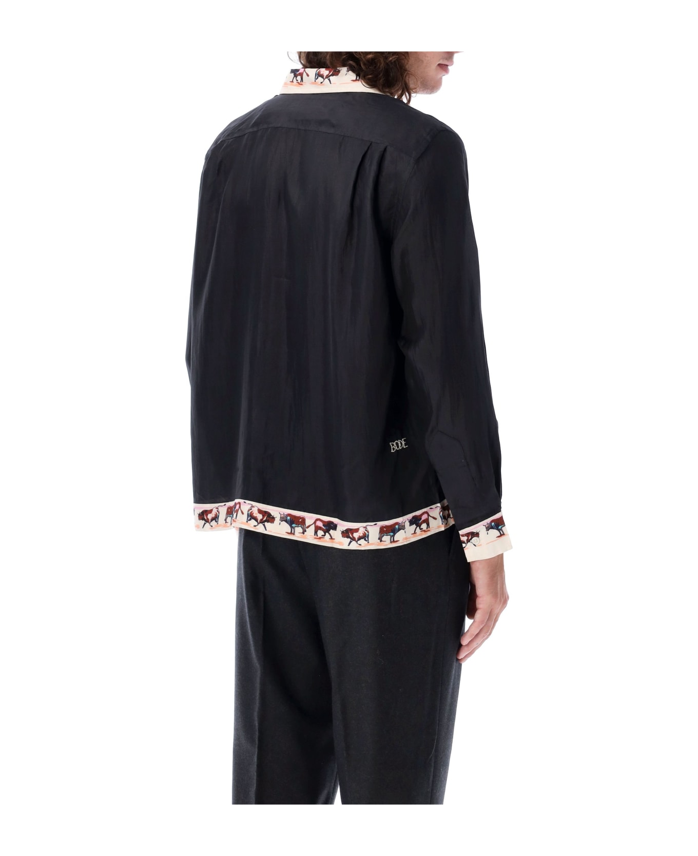 Bode Taureau Long Sleeve Shirt - BLACK