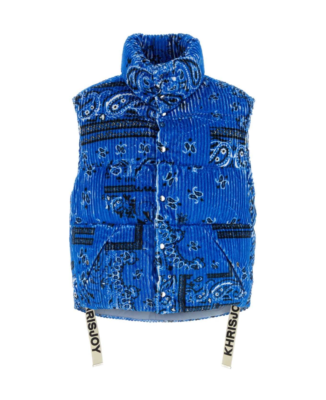 Khrisjoy Printed Corduroy Oversize Sleeveless Down Jacket - SKY