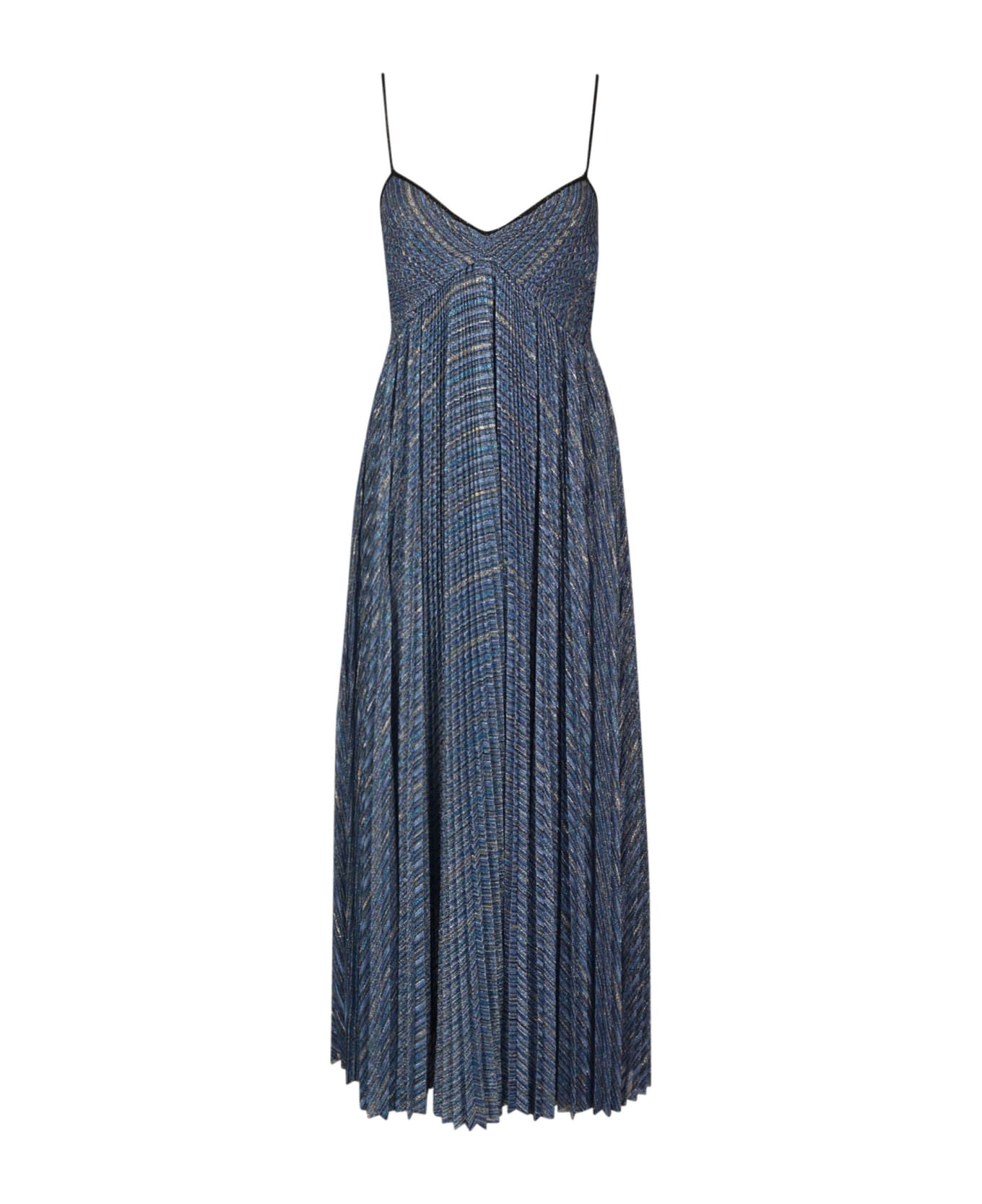 Forte_Forte Stripe Pattern V-neck Pleated Dress - Sapphire ワンピース＆ドレス