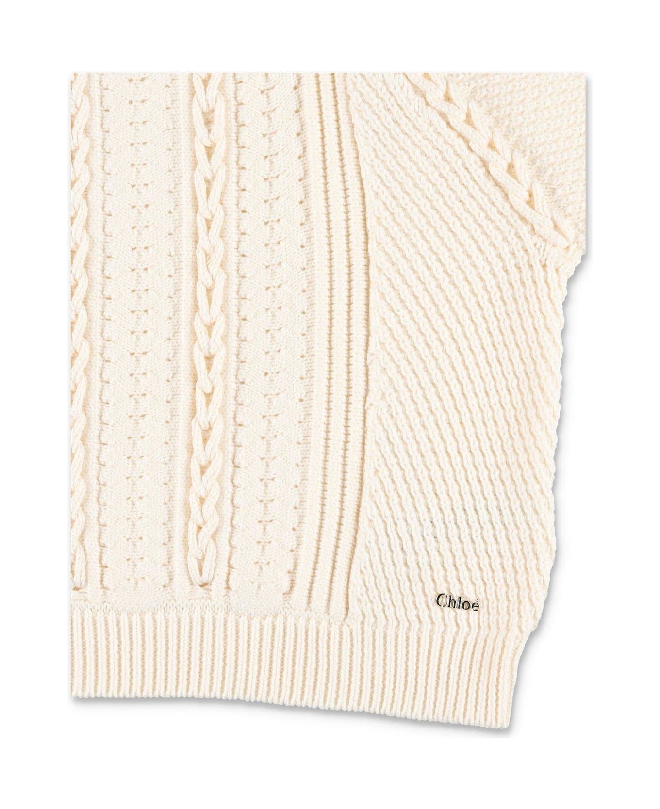 Chloé Logo Lettering Cable Knitted Jumper - Avorio