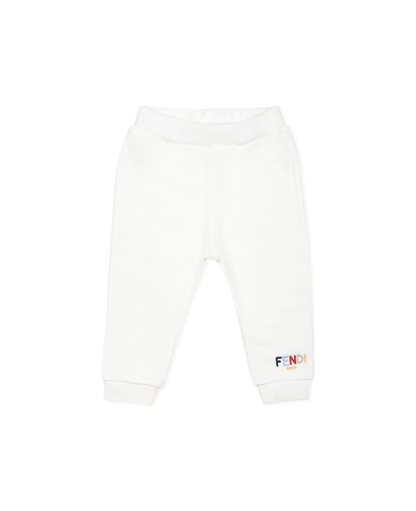 Fendi White Trousers For Babykids With Lgoo - White