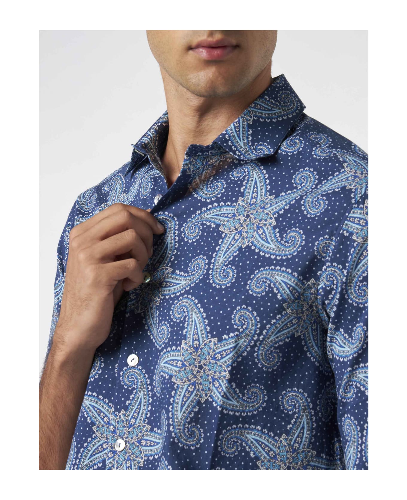 MC2 Saint Barth Man Muslin Cotton Sikelia Shirt With Paisley Star Print - BLUE シャツ