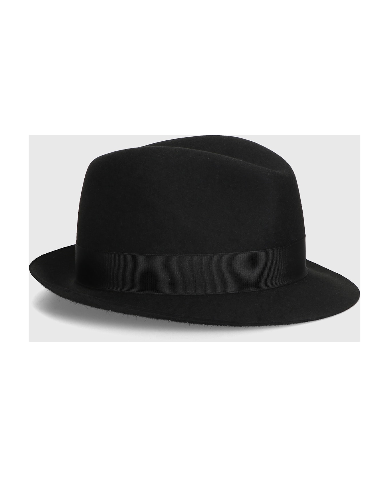 Borsalino Trilby Brushed Felt Small Brim - BLACK, TONE ON TONE HATBAND