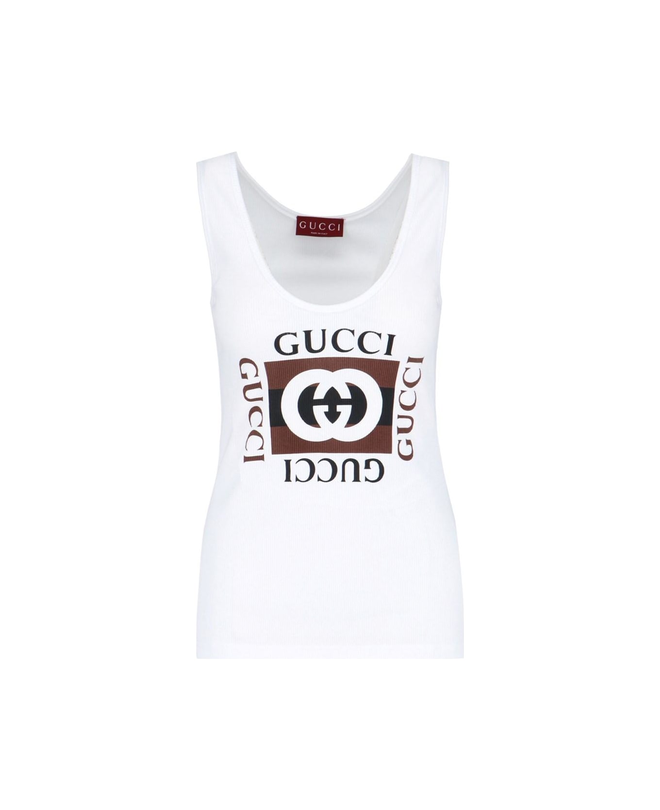Gucci Logo Print Tank Top - White Brown Mc