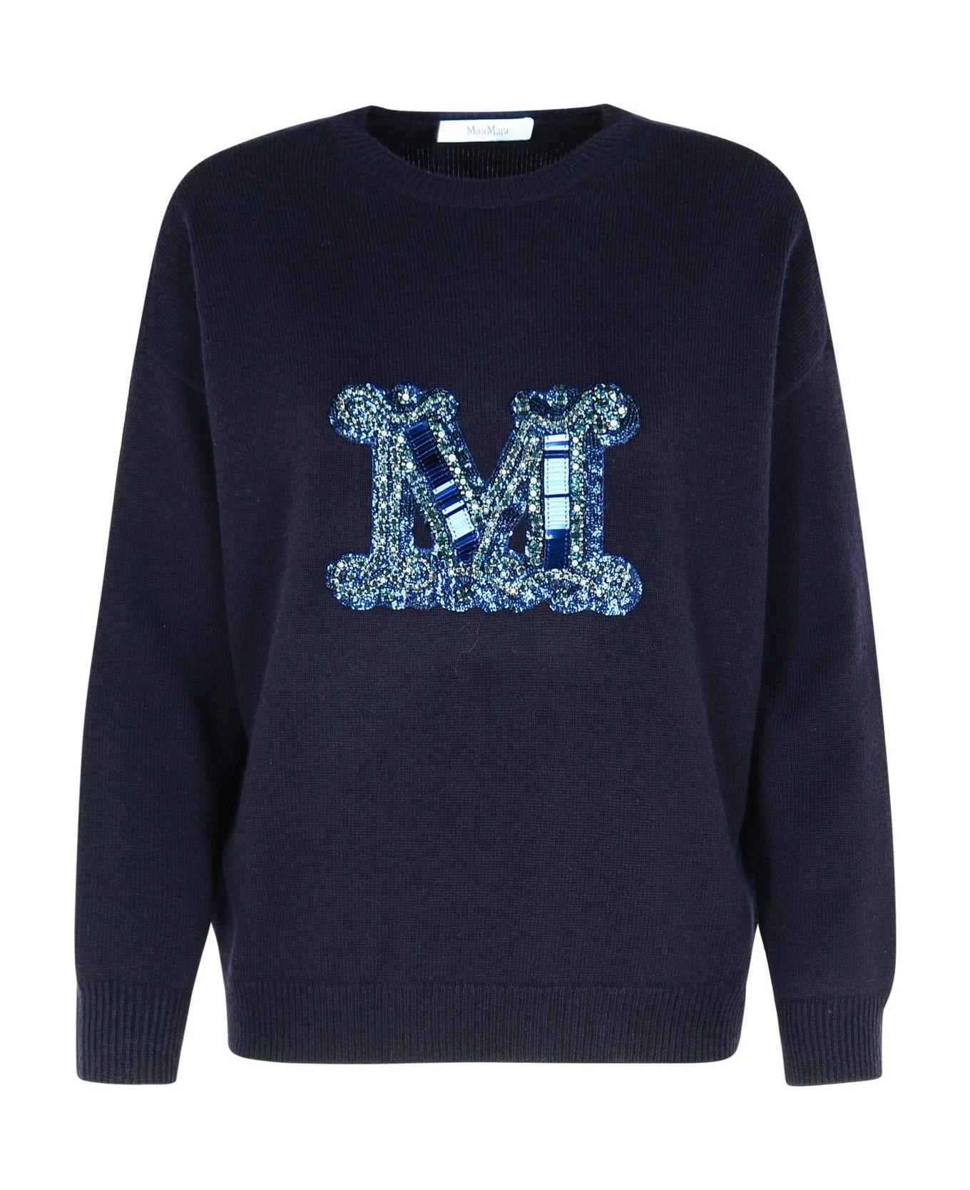 Max Mara Logo Embroidered Knitted Jumper - Blue