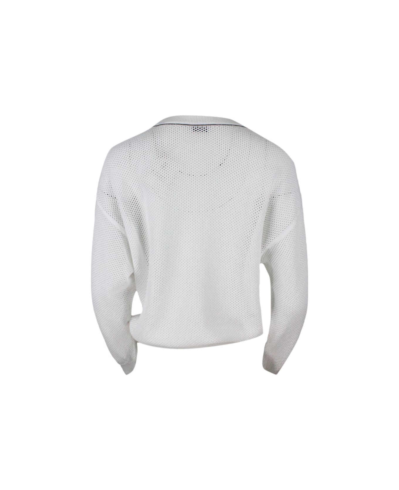 Brunello Cucinelli Sweater With Micro-mesh Work - White