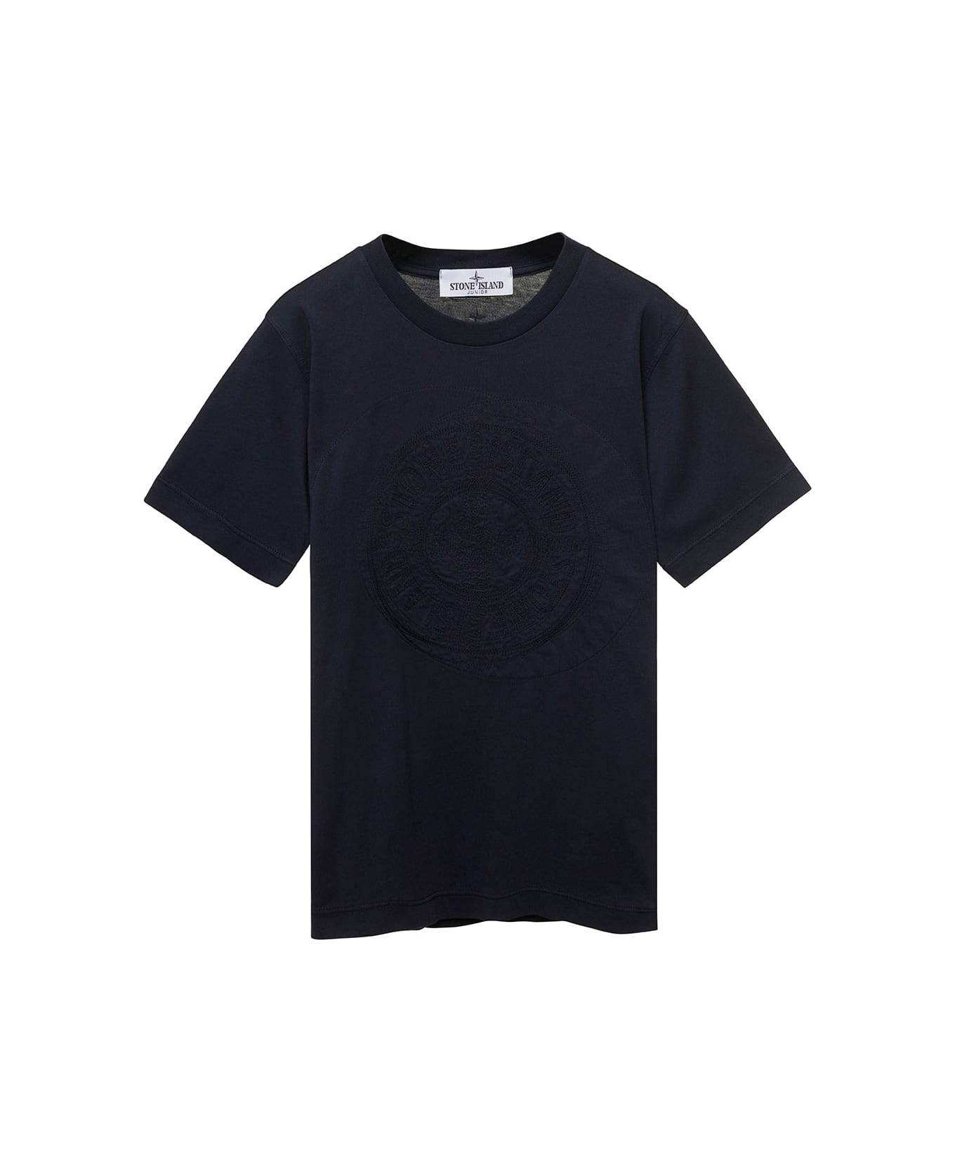 Stone Island Junior Blue T-shirt With Printed Maxi Logo In Cotton Boy - Blu Tシャツ＆ポロシャツ