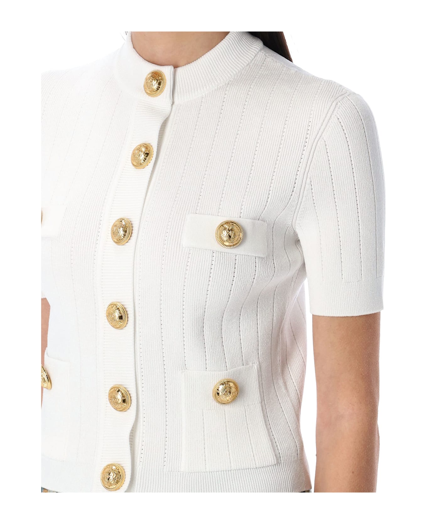 Balmain 4-pocket Knitted Cardigan - WHITE