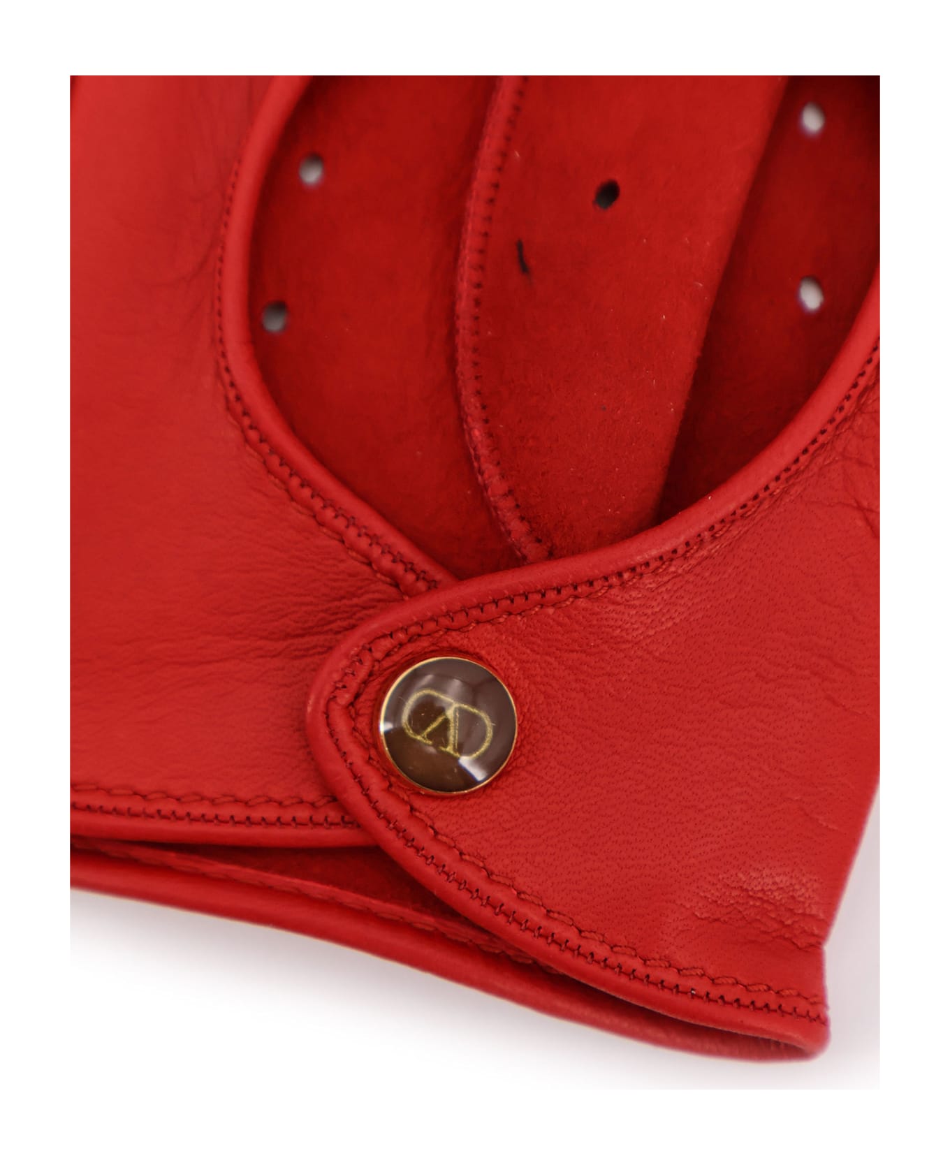 Valentino Garavani Leather Gloves - ROUGE PUR/MARRONE/ORO