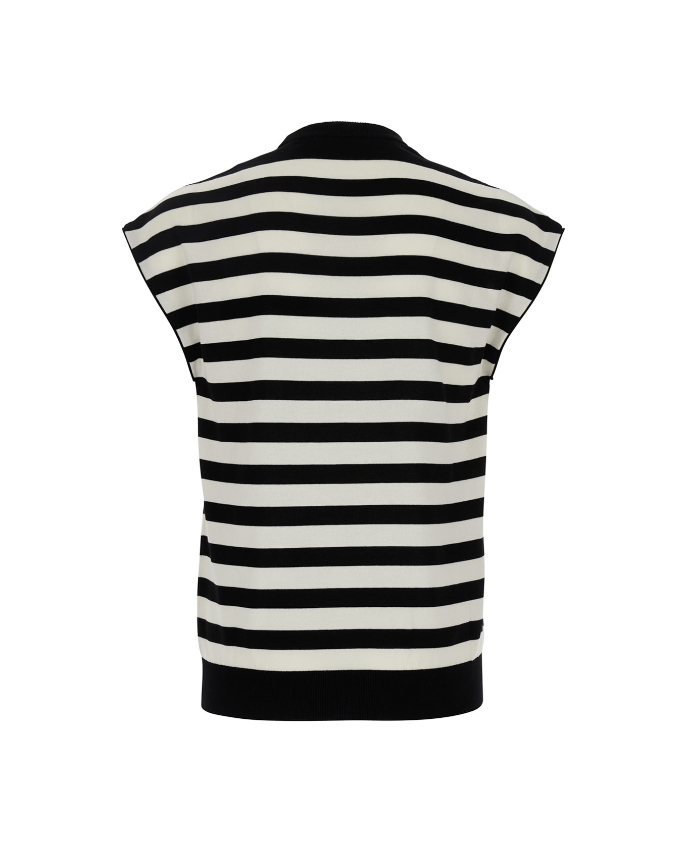 Dolce & Gabbana Black And White Sleeveless Top With Round Neck And All-over Strpied Motif In Cotton Woman - Bianco/nero