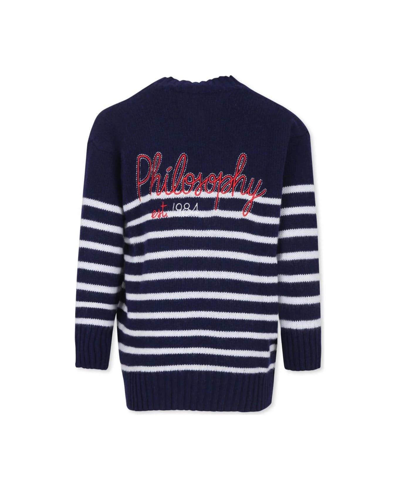 Philosophy di Lorenzo Serafini Kids Cardigan A Righe Con Logo - Blue