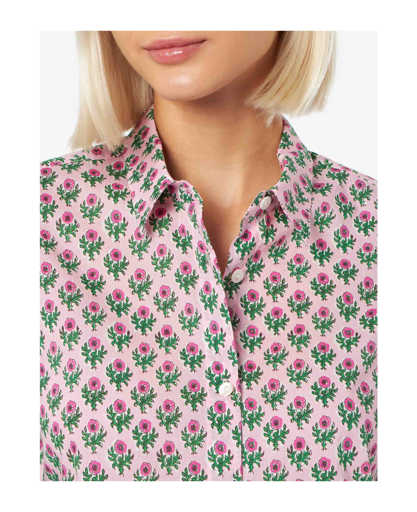 MC2 Saint Barth Woman Cotton Shirt Brigitte With Flower Print - PINK