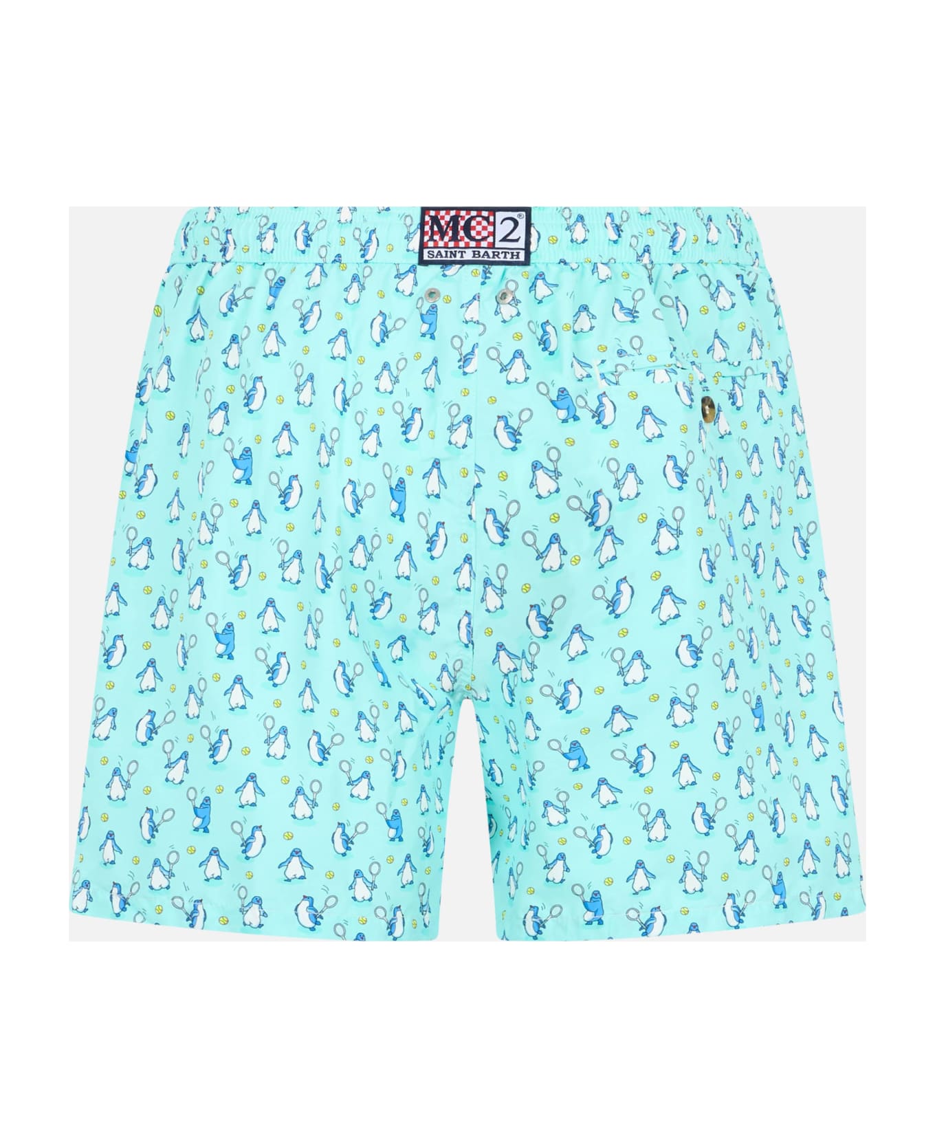 MC2 Saint Barth Man Lightweight Fabric Swim-shorts Lighting Micro Fantasy With Penguins Print - VERDE ACQUA