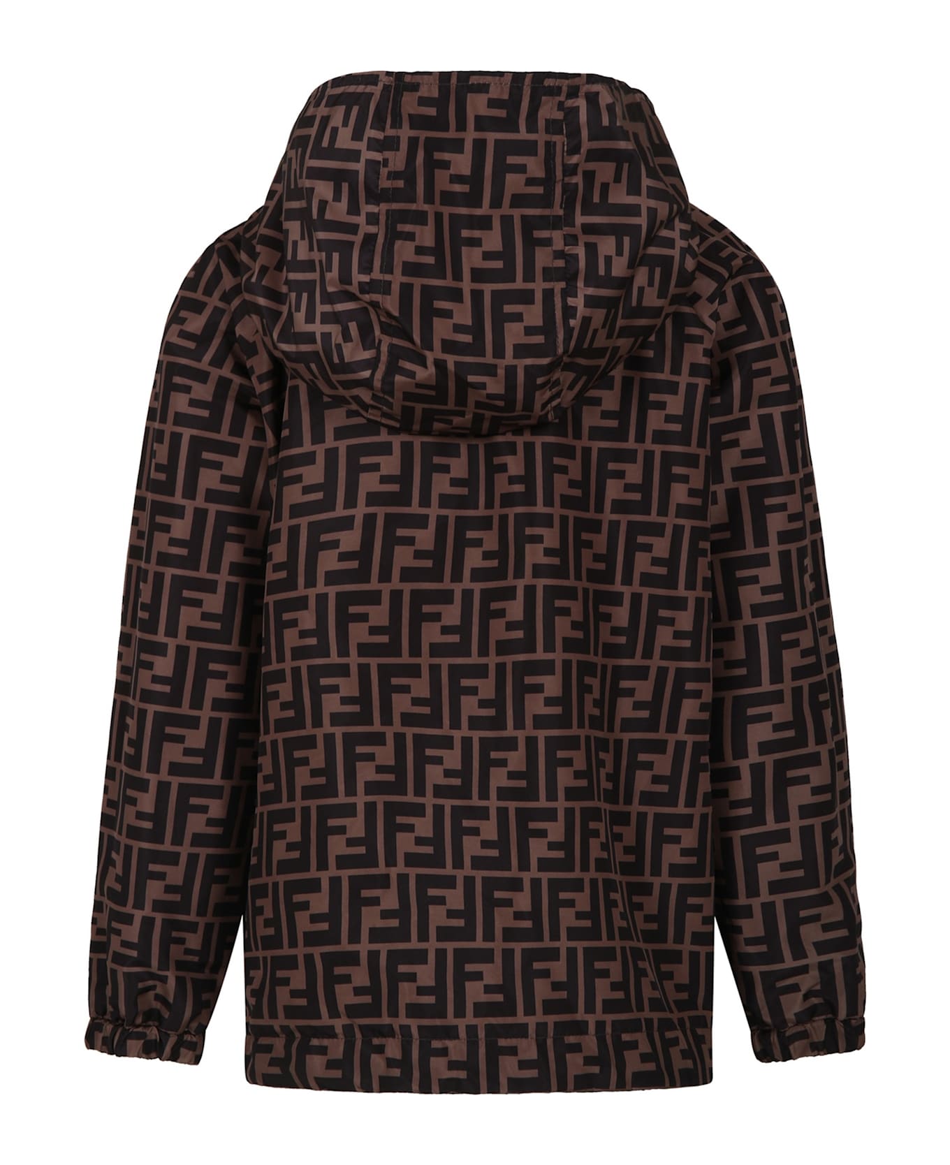 Fendi Black Reversible Raincoat For Kids With Double F - Black