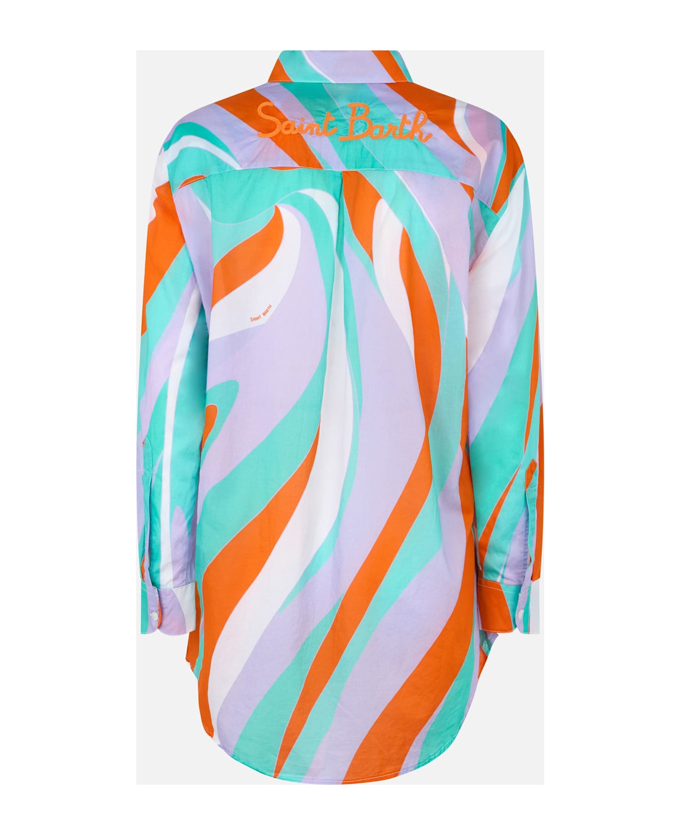 MC2 Saint Barth Woman Cotton Shirt Brigitte With Shape Wave Print - GREEN