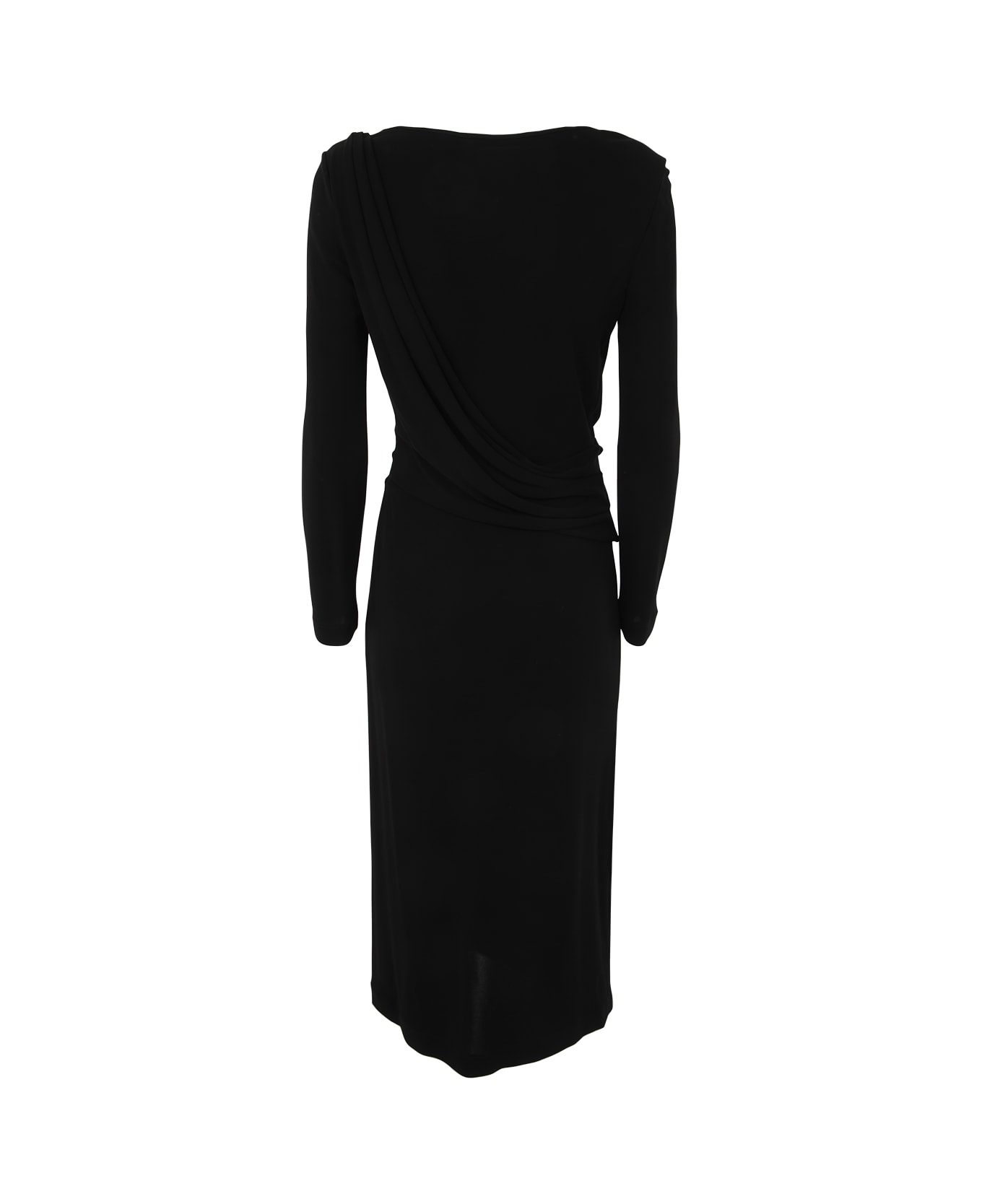 Alberta Ferretti Long Sleeves V Neck Midi Dress - Black ワンピース＆ドレス
