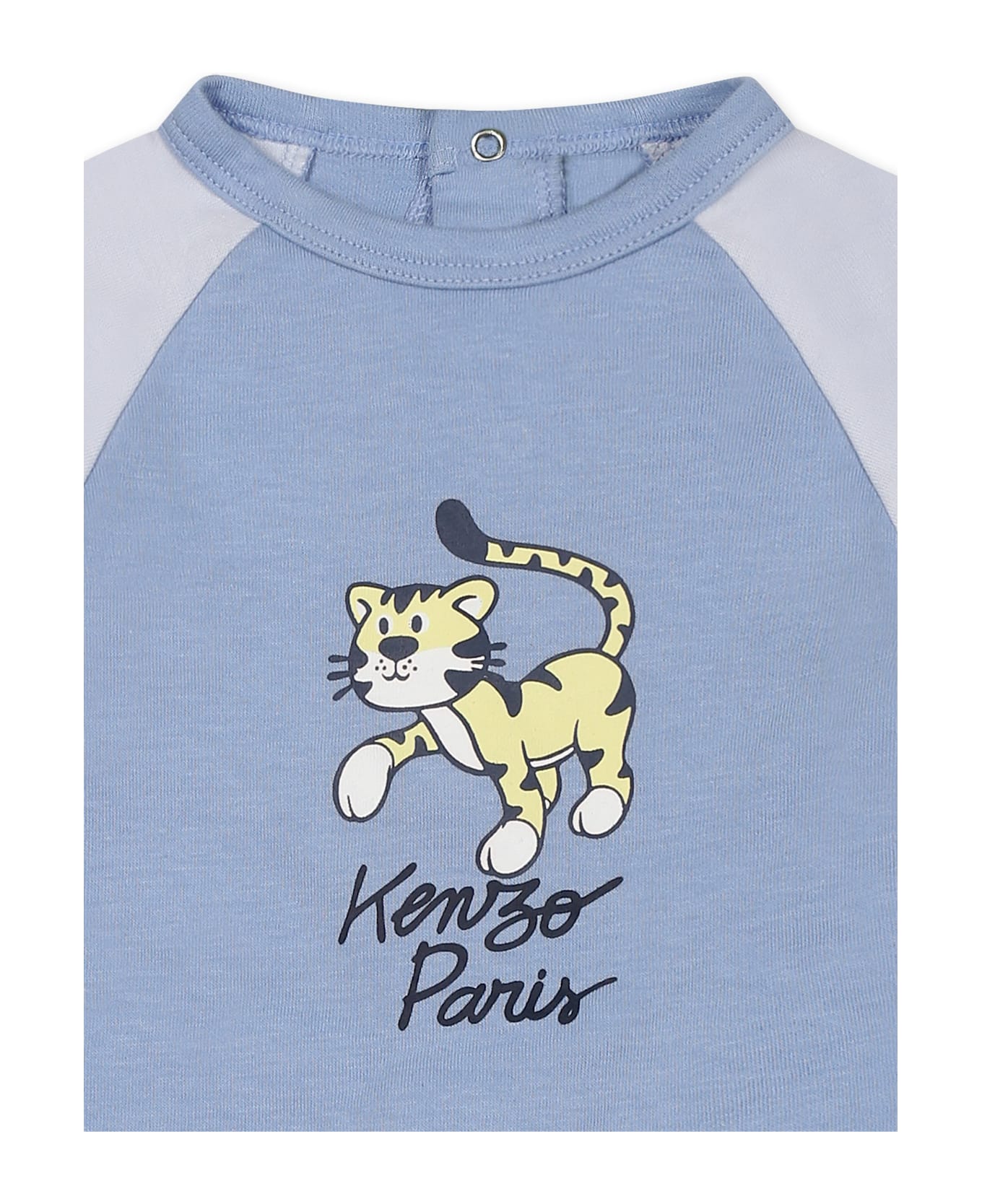 Kenzo Kids Light Blue Babygrow For Baby Girl With Tiger Print - Light Blue