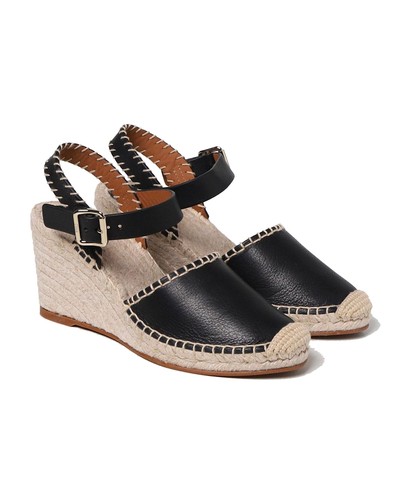 Chloé Leather Wedge Sandals - Black