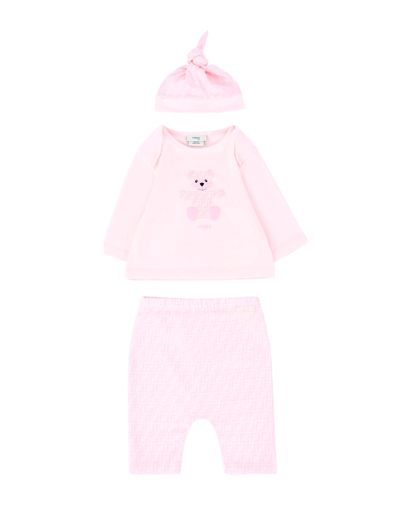 Fendi Pink Birth Set For Baby Girl With Teddy Bear - Pink