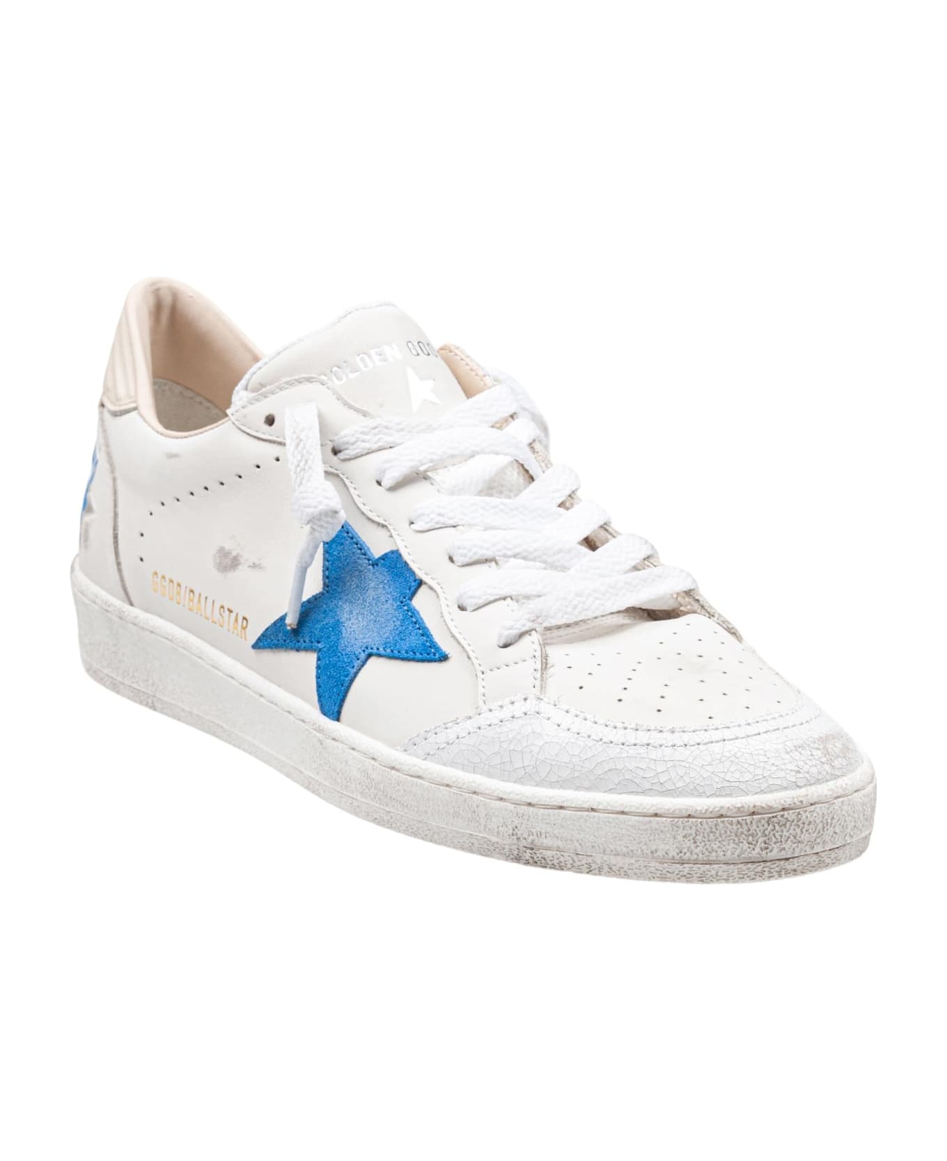Golden Goose Ballstar Sneakers In White Leather With Bluette Star - White/Bluette